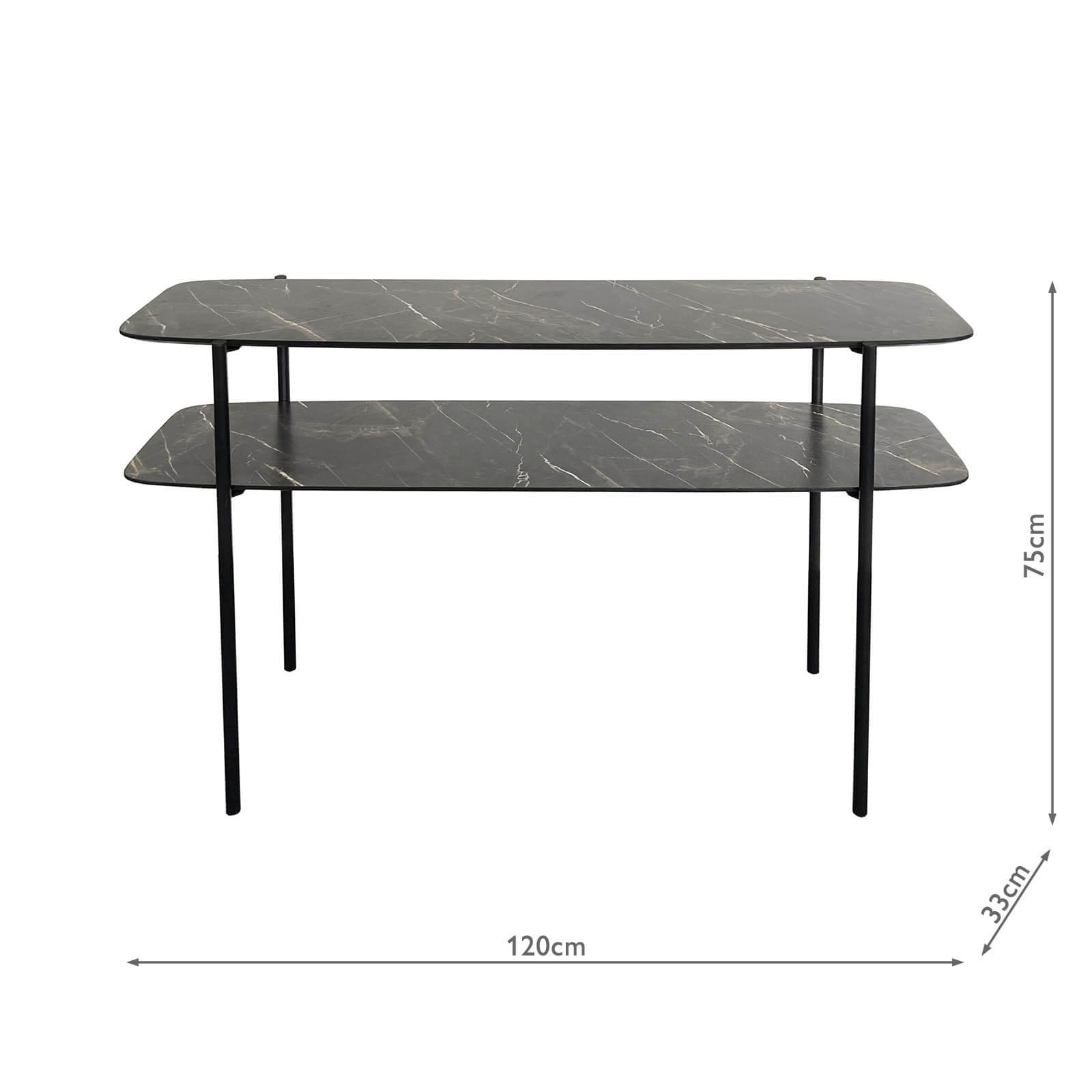 Agnesa 2 Tier Console Table Dark Marble Effect and Matt Black