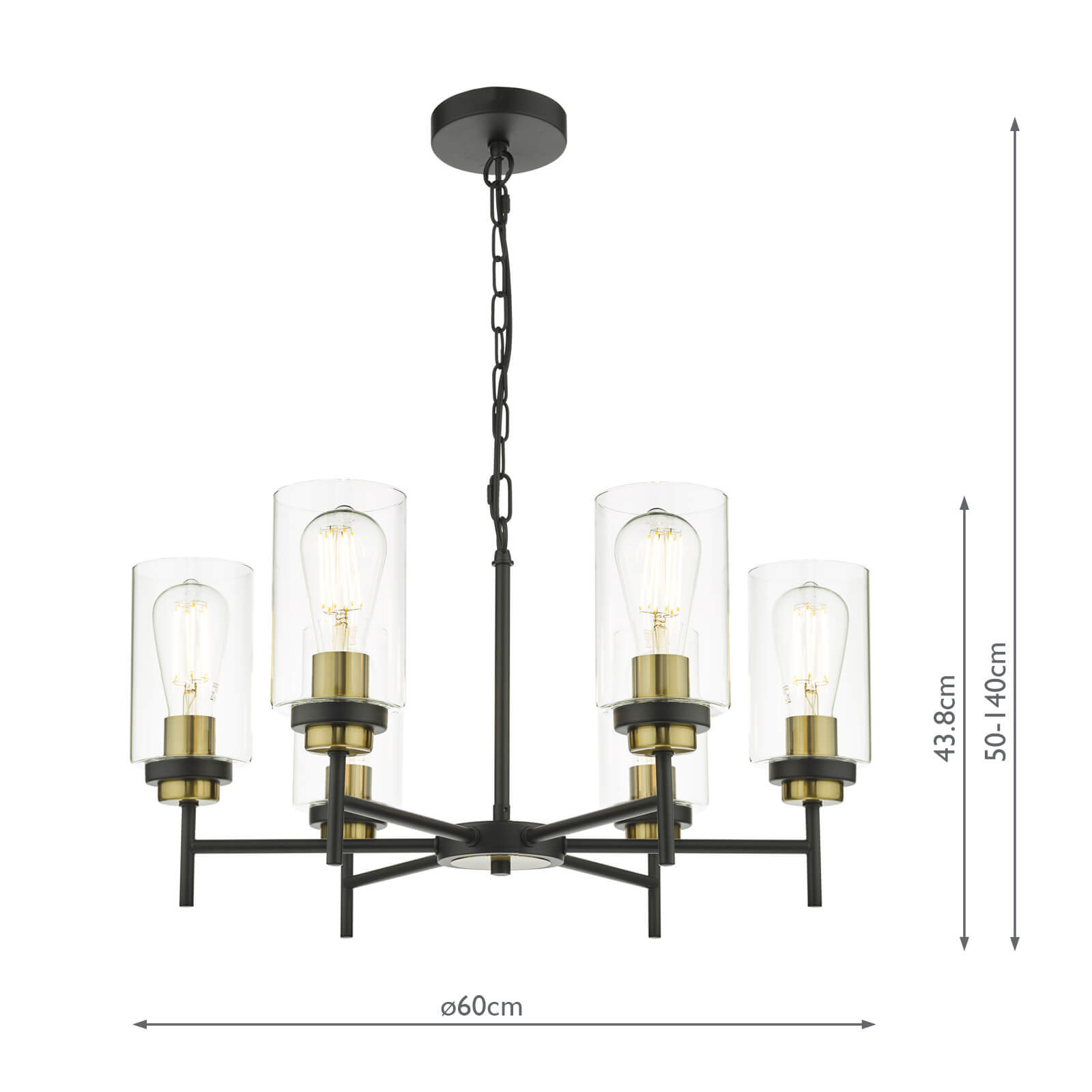 Abel 6 Light Pendant Satin Black & Gold with Glass Shades