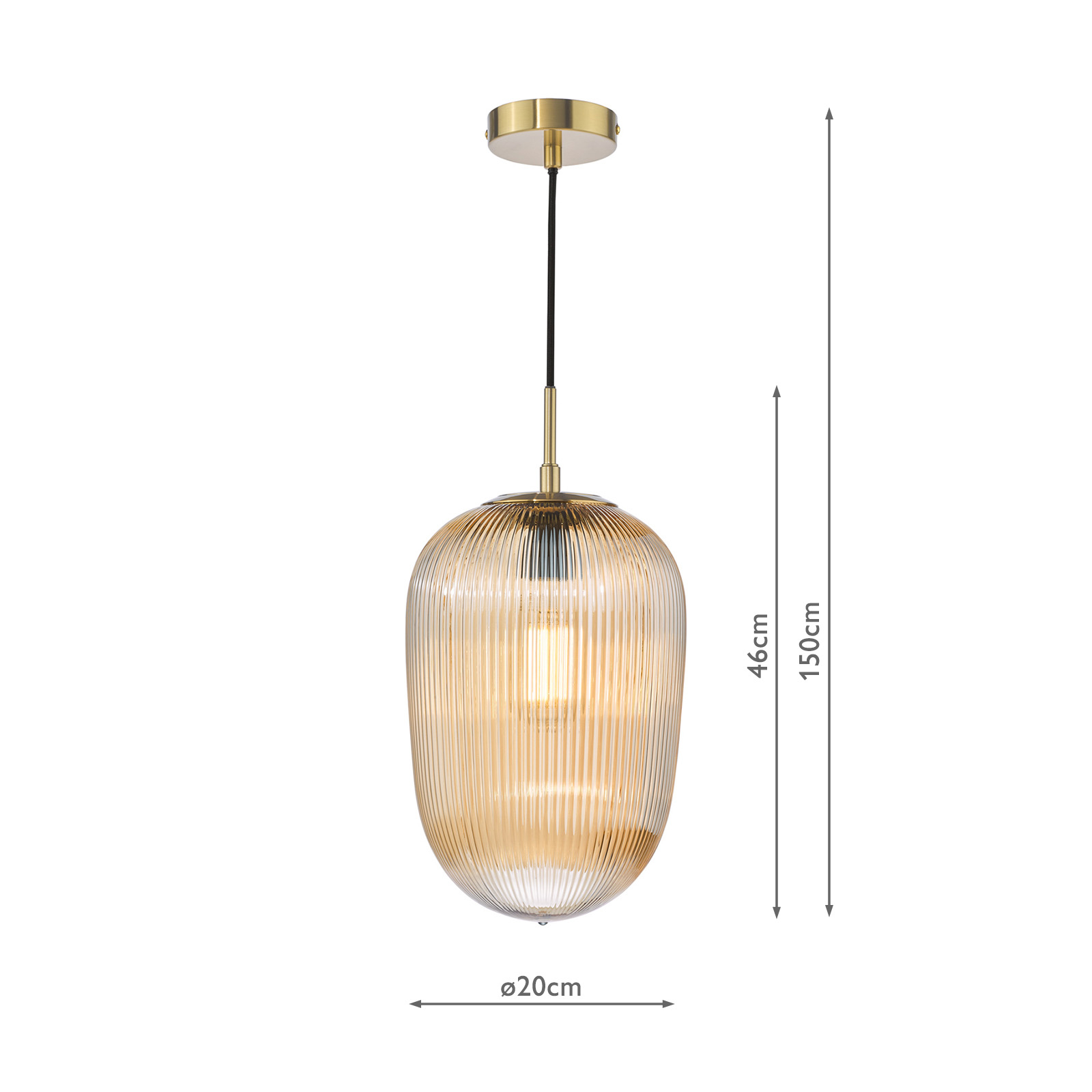 Abrielle Pendant Brushed Bronze and Amber Ribbed Glass