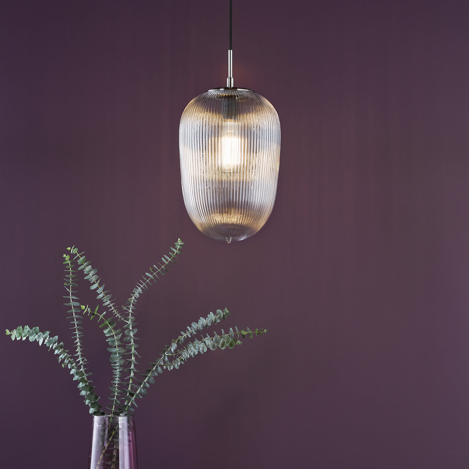 Abrielle Pendant Brushed Nickel and Ribbed Glass