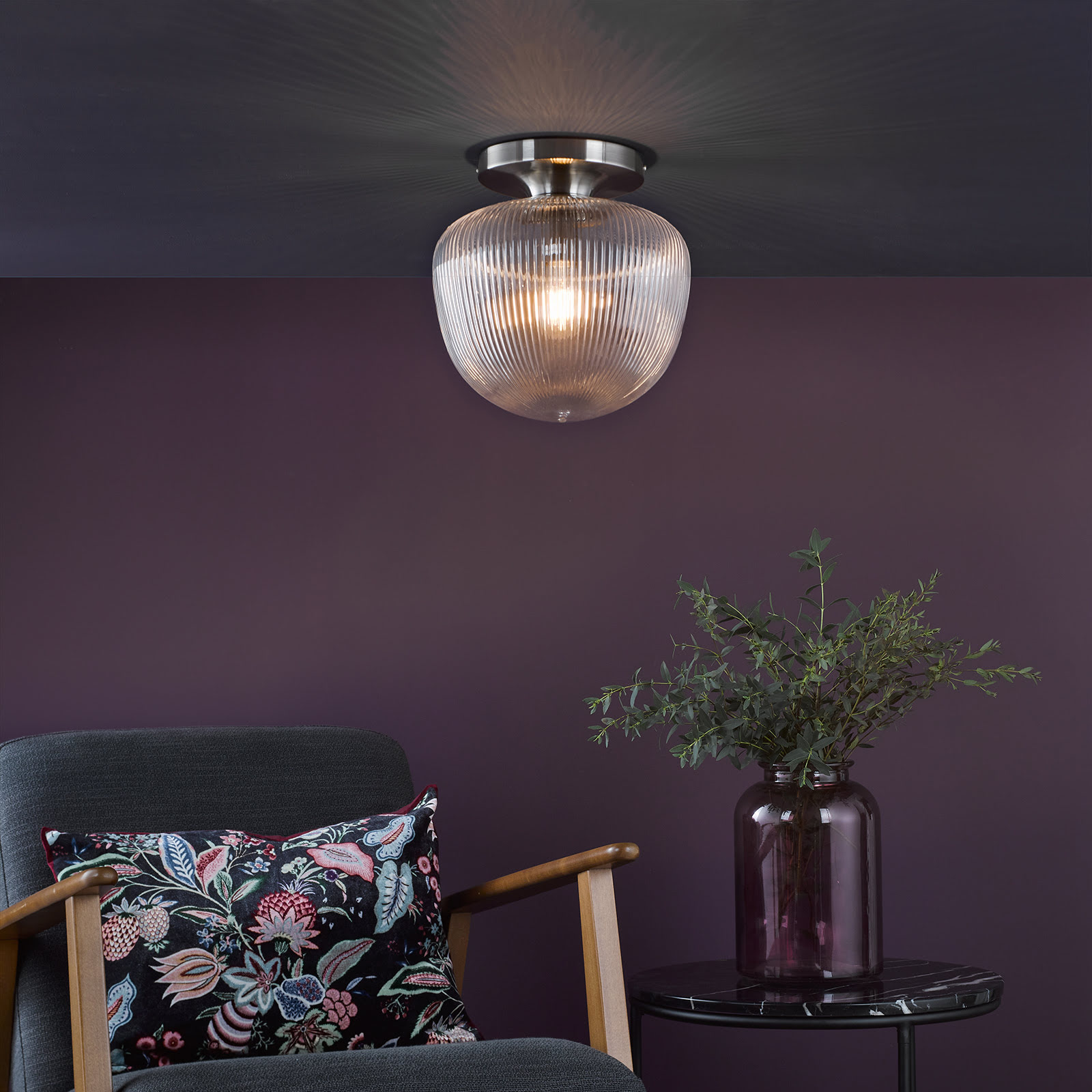 Abrielle Flush Brushed Nickel and Ribbed Glass