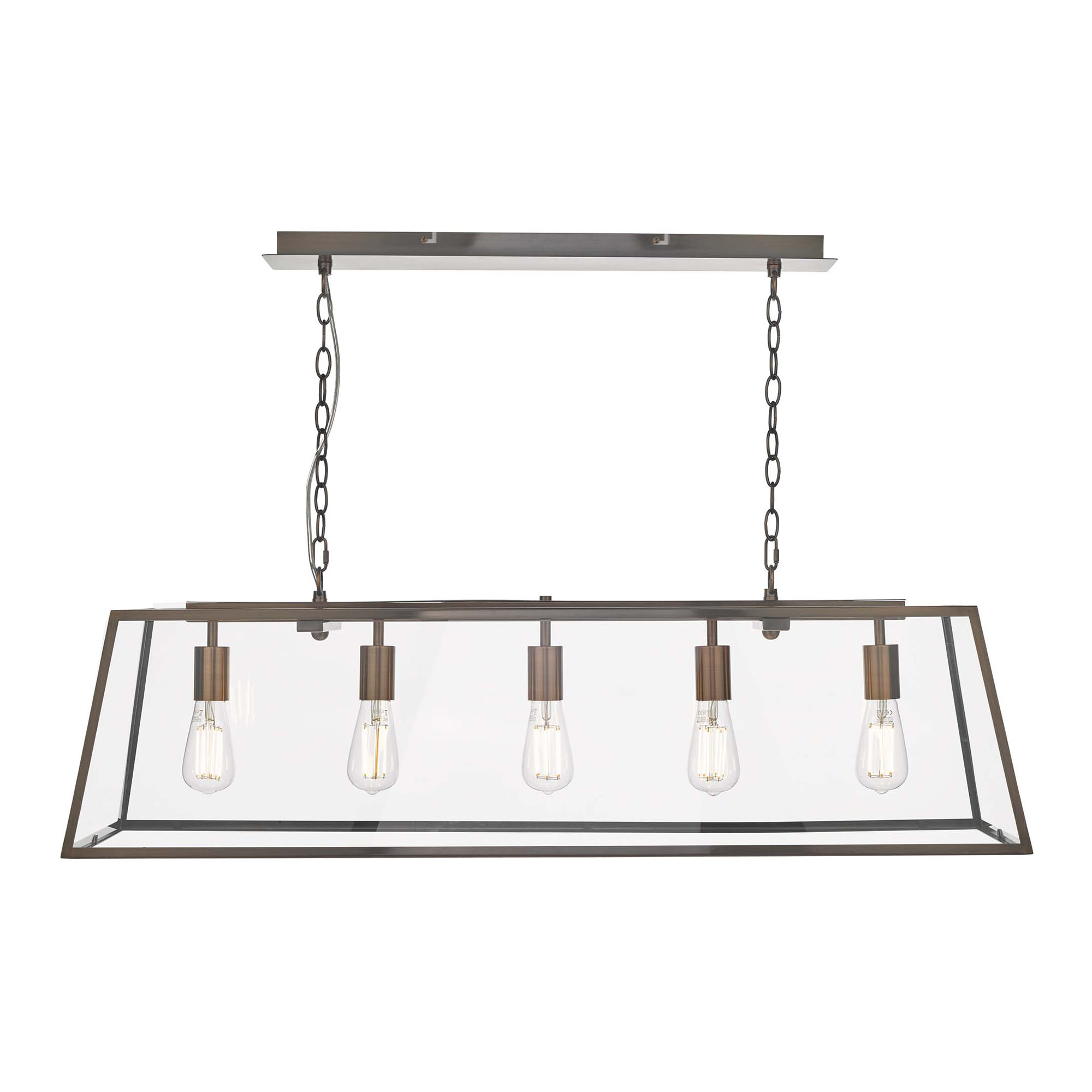 Academy 5 Light Bar Pendant Antique Copper and Glass