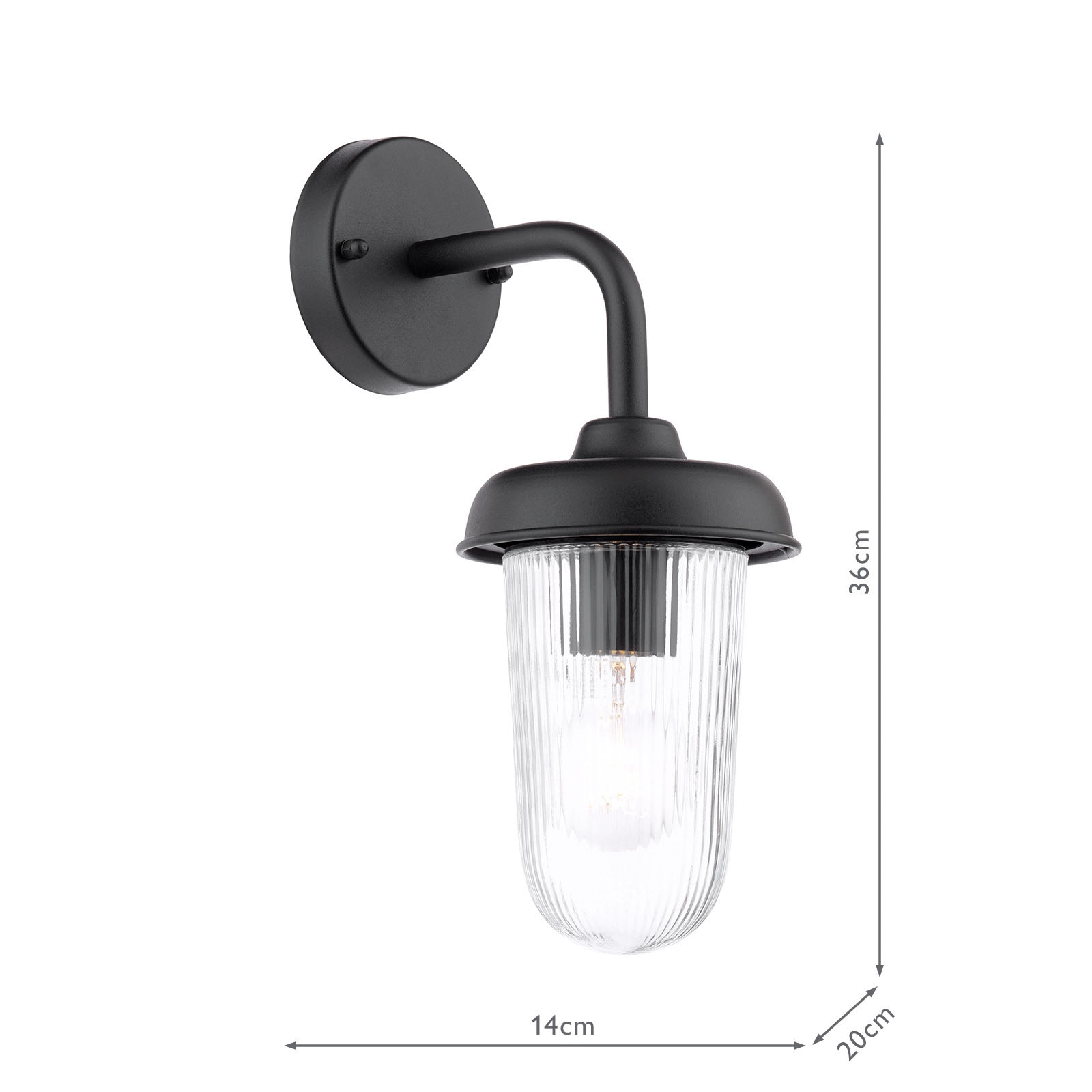 Acotas Outdoor Wall Light Matt Black and Ribbed Glass IP44