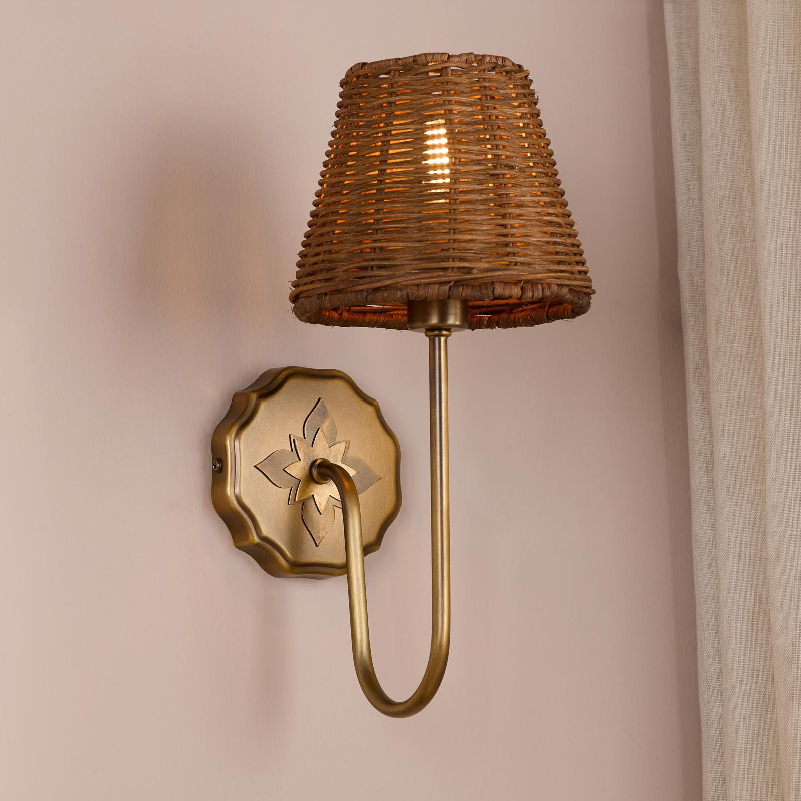 Adyara Wall Light Antique Bronze With Rattan Shade