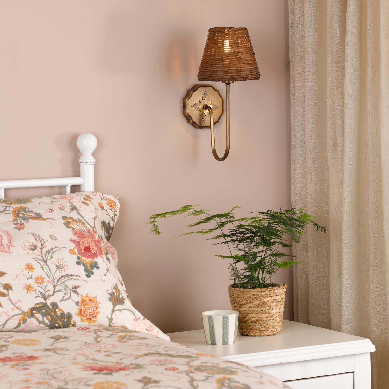 Adyara Wall Light Antique Bronze With Rattan Shade