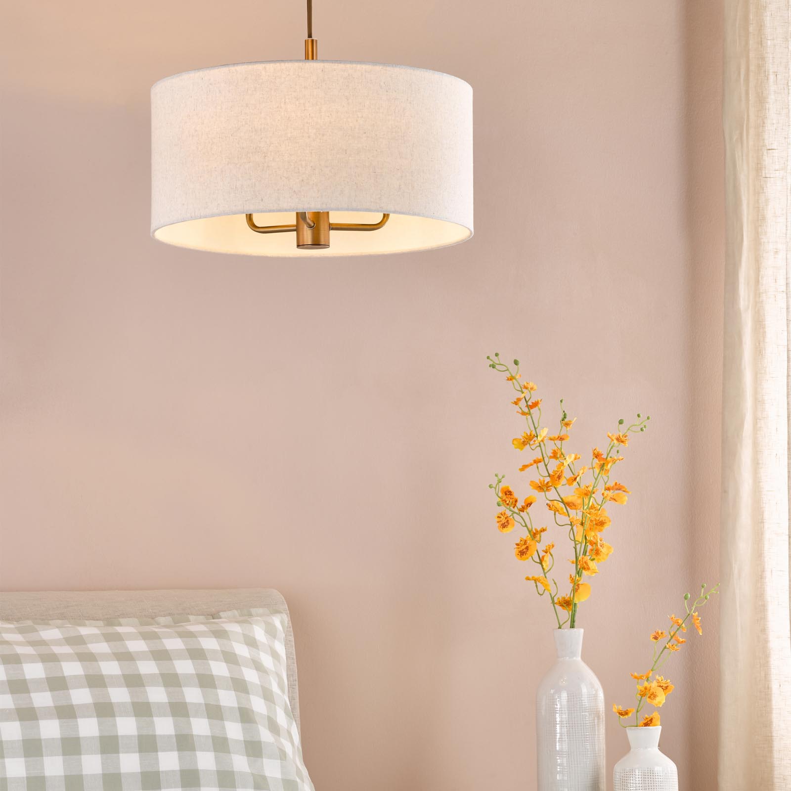 Aelin 3 Light Pendant Matt Bronze With Natural Linen Shade