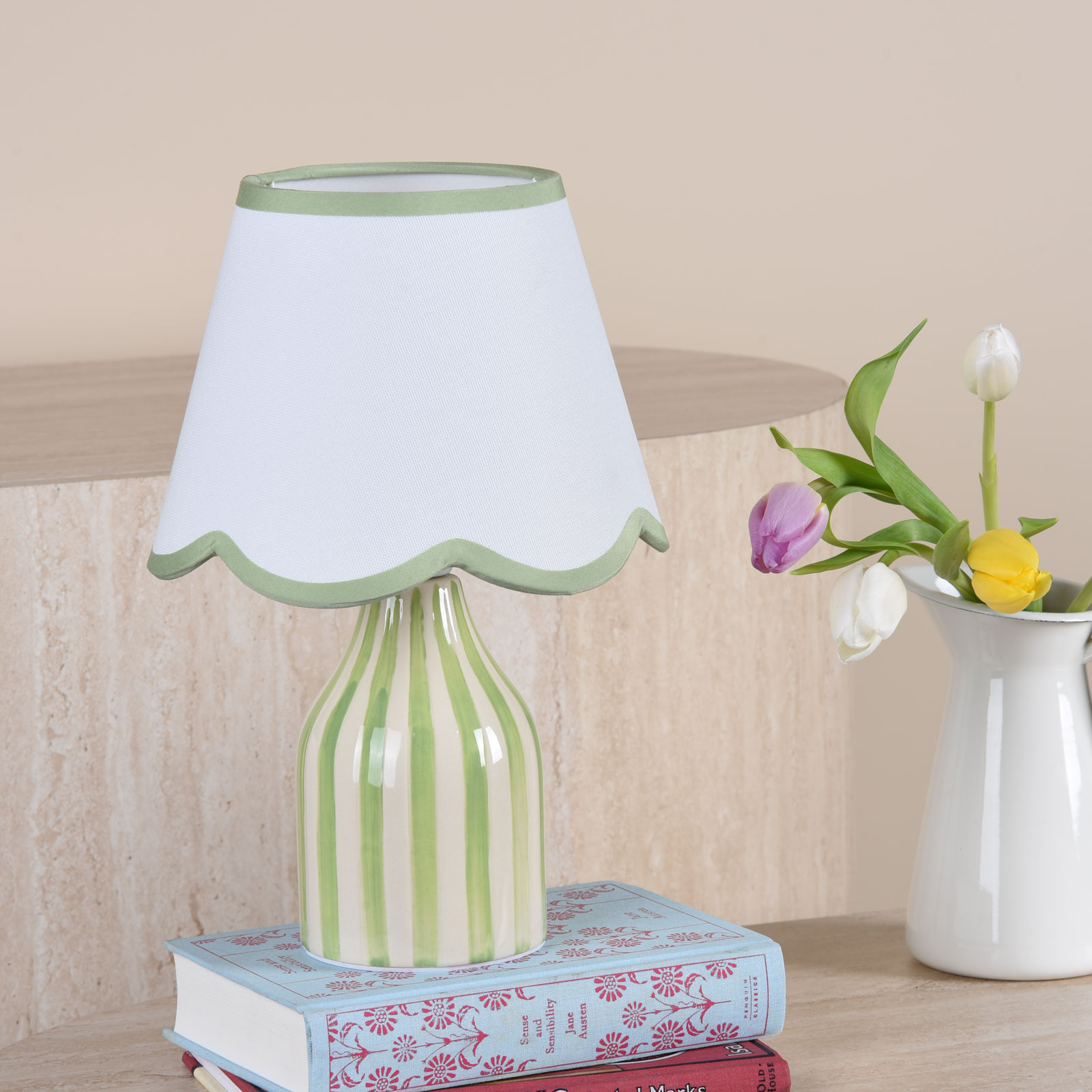 Aimee Twin Pack Table Lamp Green Ceramic With Shade