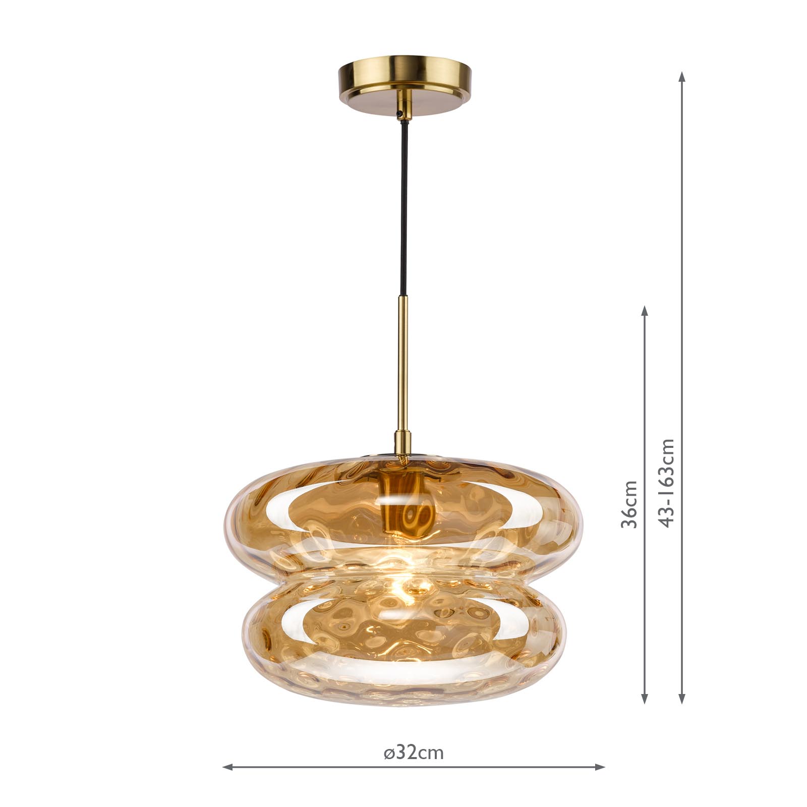 Alcella Pendant Natural Brass and Amber Dimple Glass