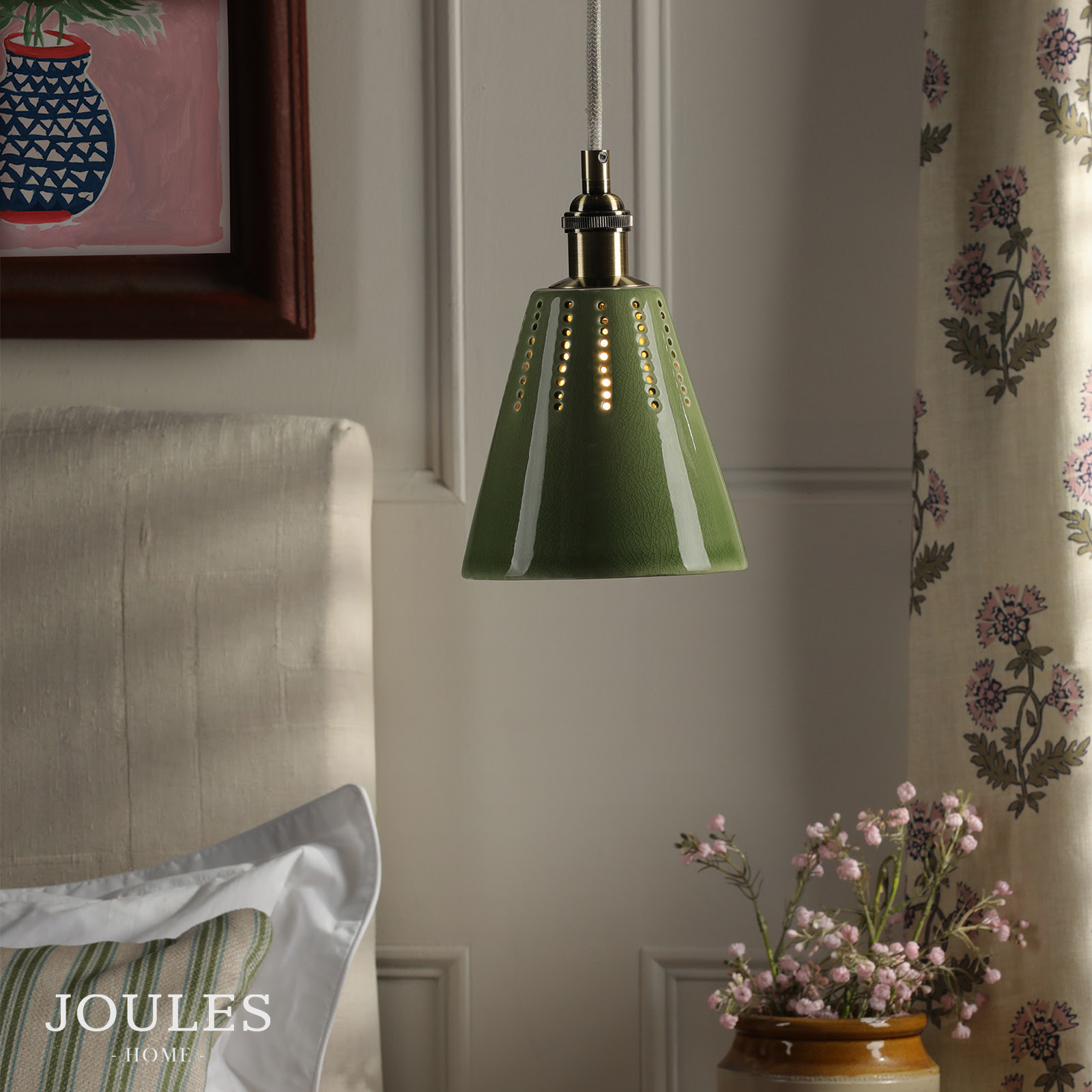 Joules Allington Pendant Green Ceramic and Matt Antique Brass