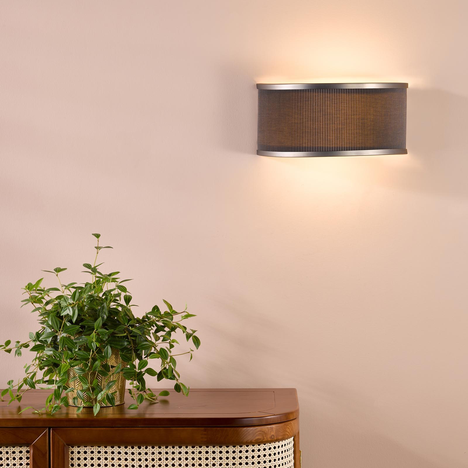 Alvaro 2 Light Wall Light Antique Bronze and Brown Micropleat Shade