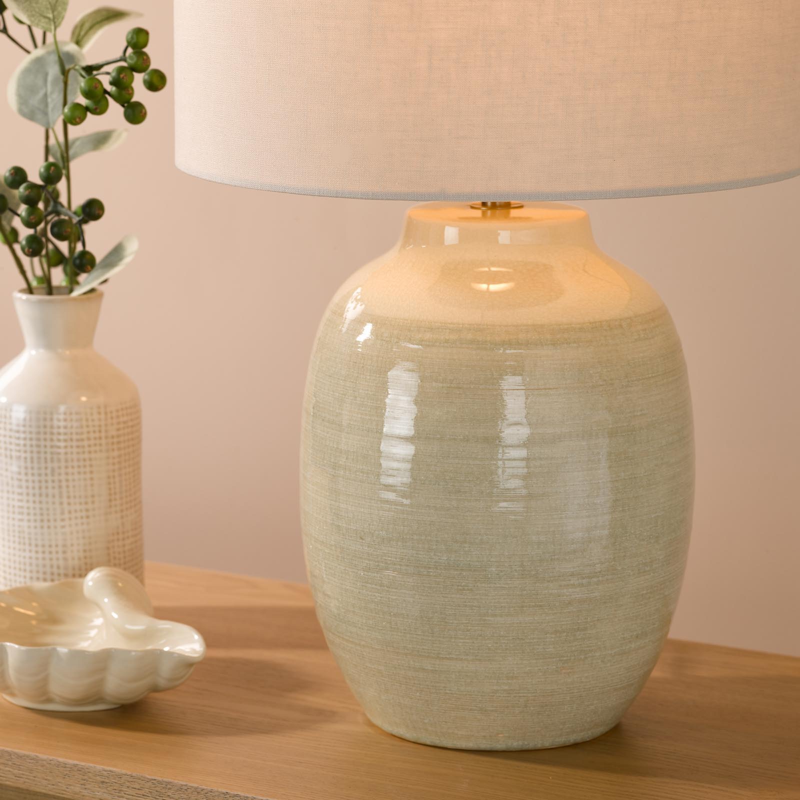 Amsara Table Lamp Cream Ceramic and Antique Brass With Shade