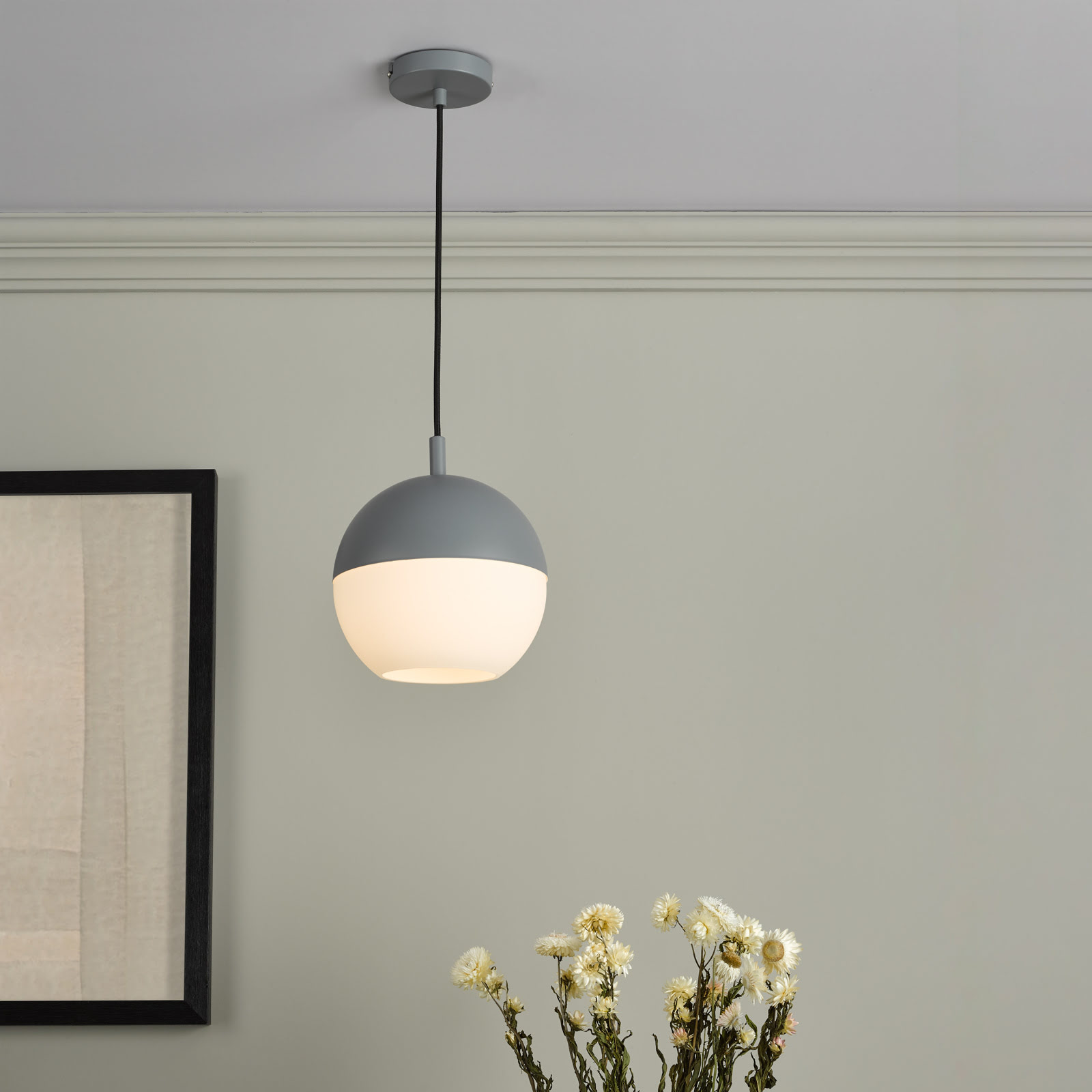 Andre Single Pendant Matt Grey and Opal Glass