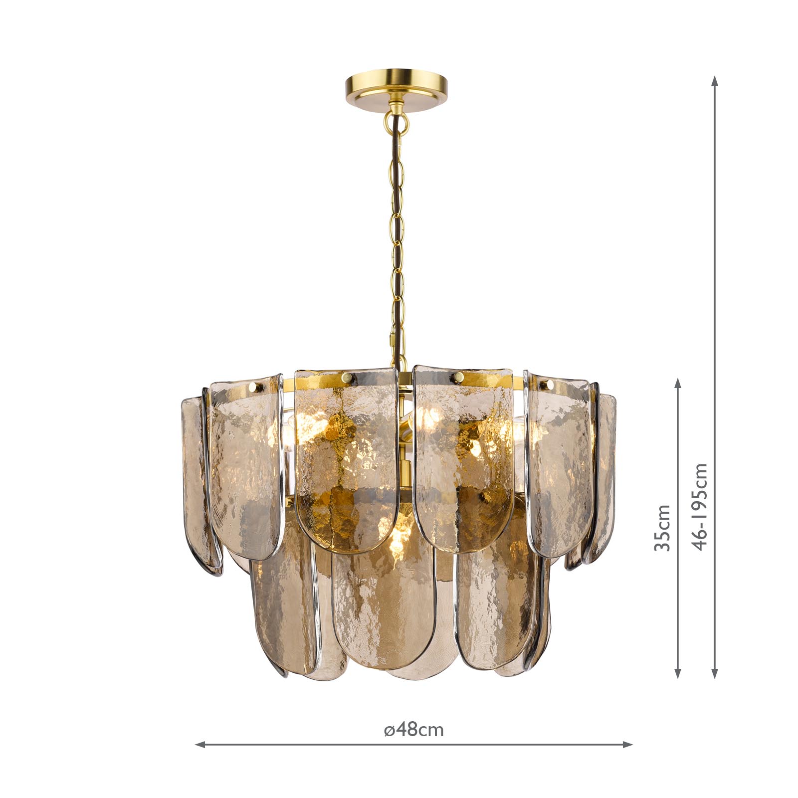 Anielle 7 Light Chandelier Natural Brass and Tea Smoked Glass