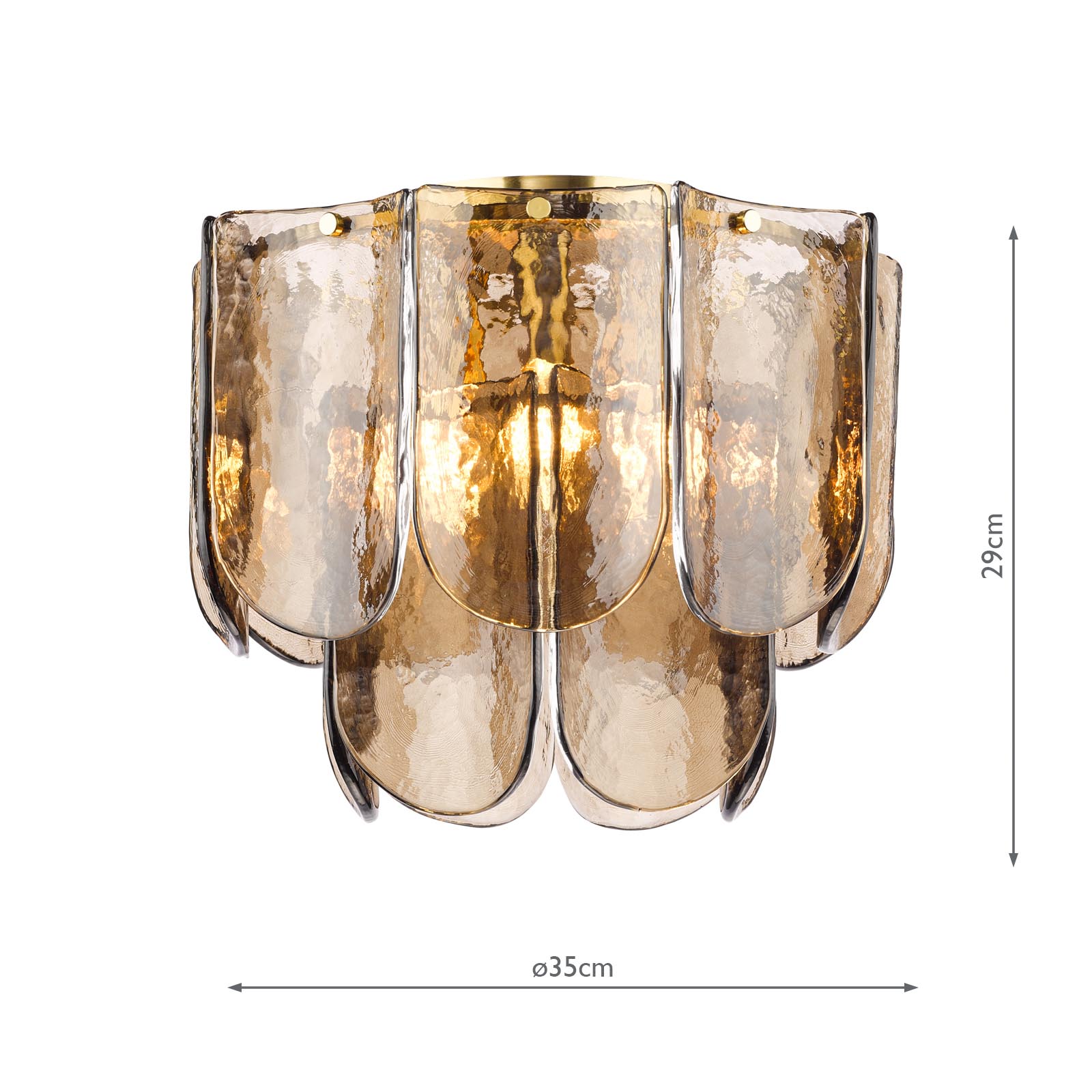 Anielle 3 Light Flush Natural Brass and Tea Smoked Glass