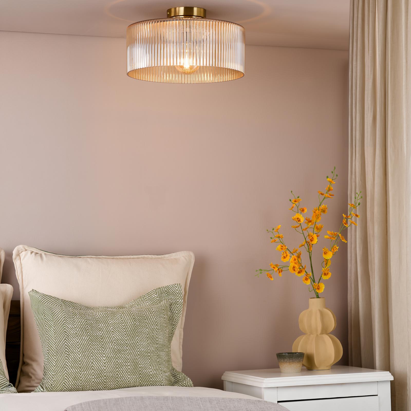 Arlo Flush Antique Bronze and Champagne Ribbed Glass