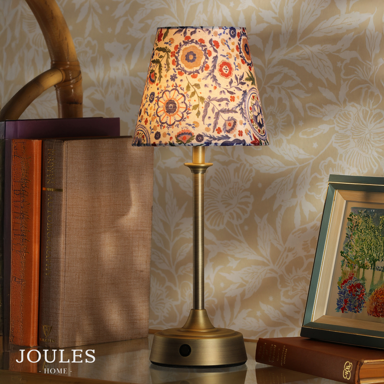 Joules Apsley Rechargeable Table Lamp Matt Antique Brass With Shade LED