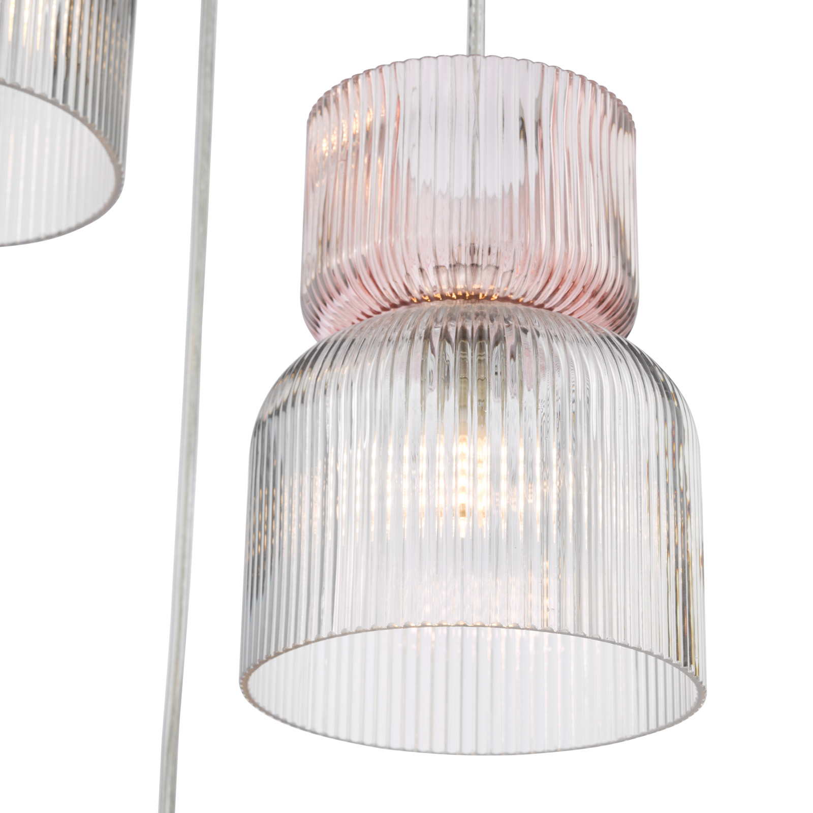 Auberta 3 Light Cluster Pendant Polished Chrome and Pink Ribbed Glass