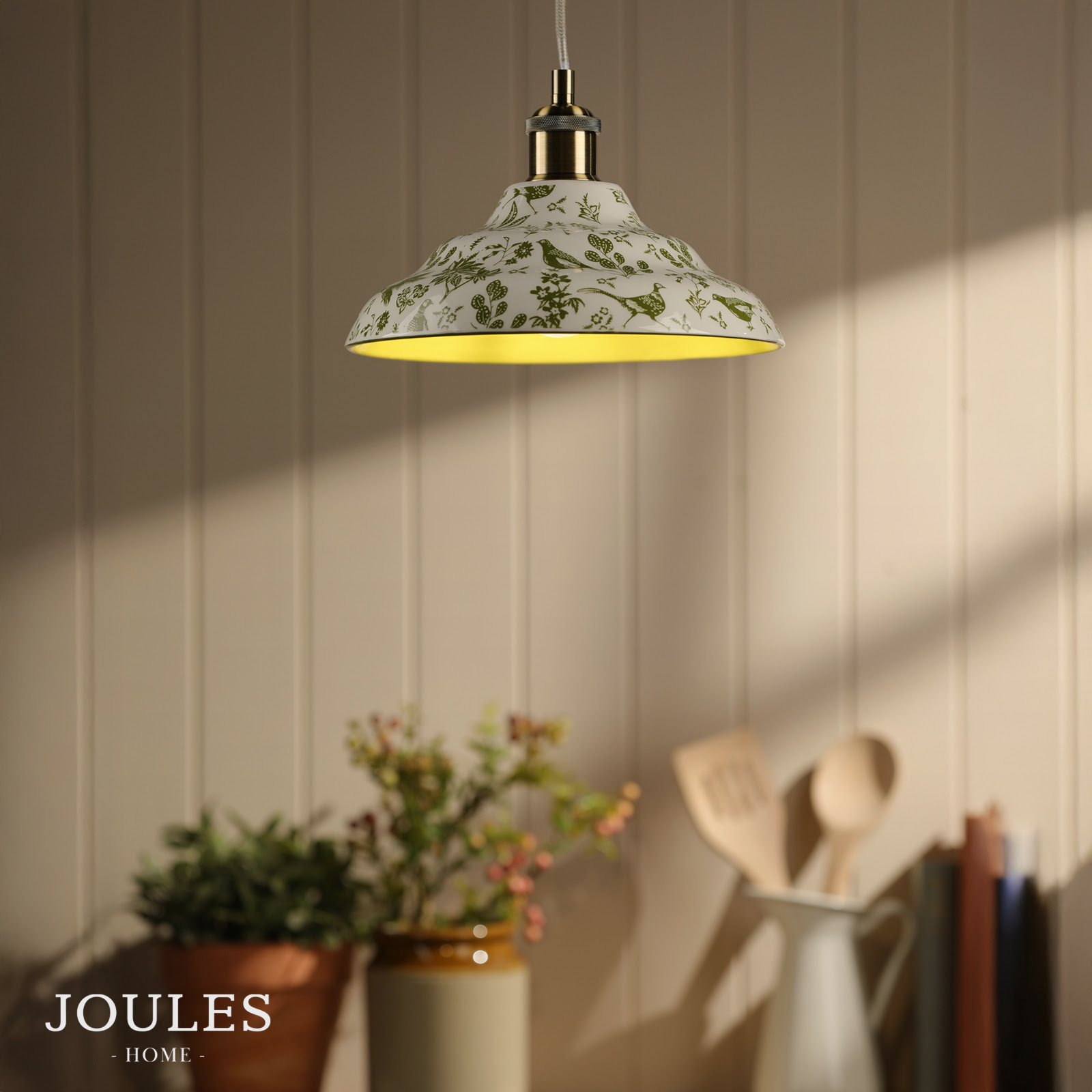 Joules Audley Pendant Green Ceramic and Matt Antique Brass