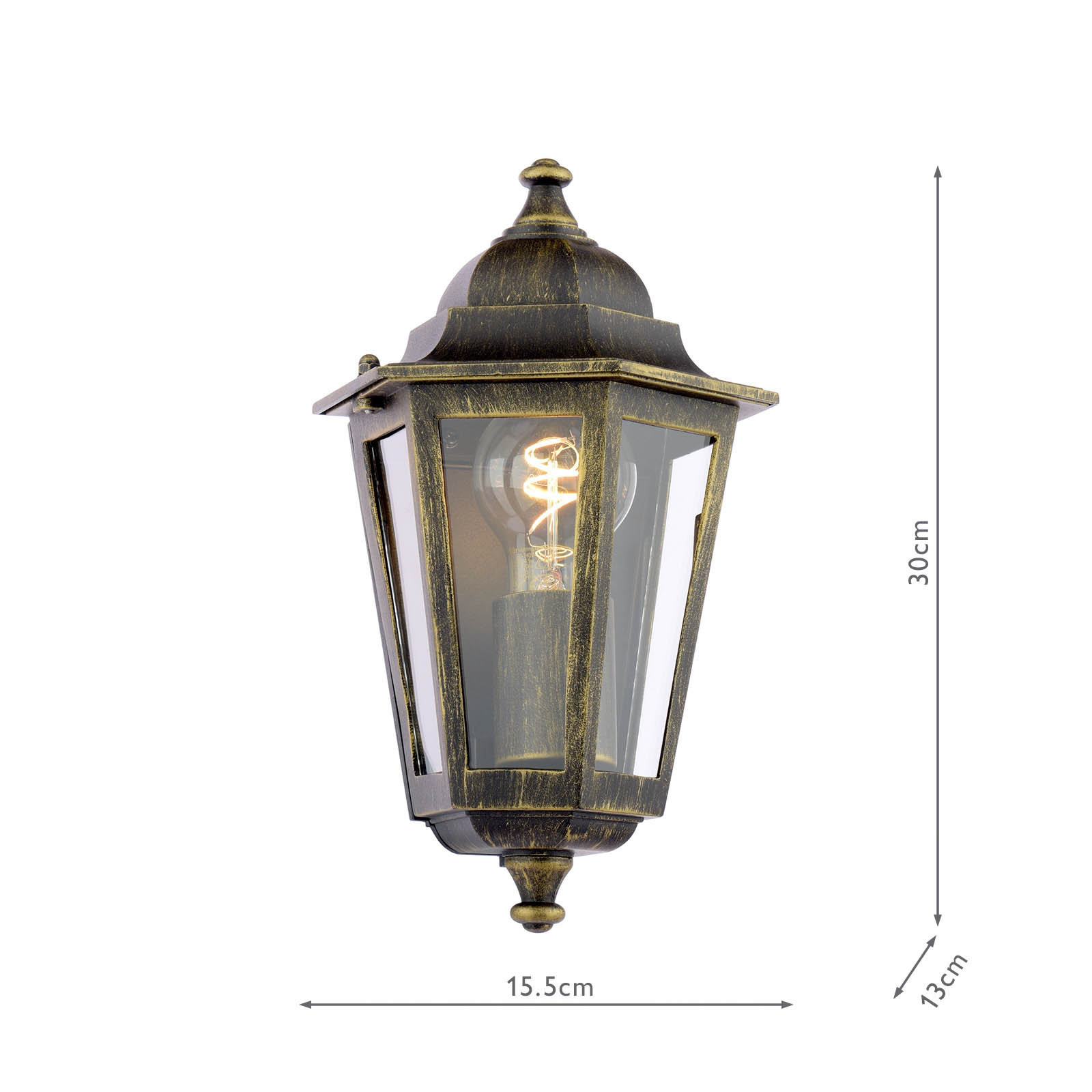 Audley End Outdoor Wall Light Hand-brushed Black/Gold and Glass IP44