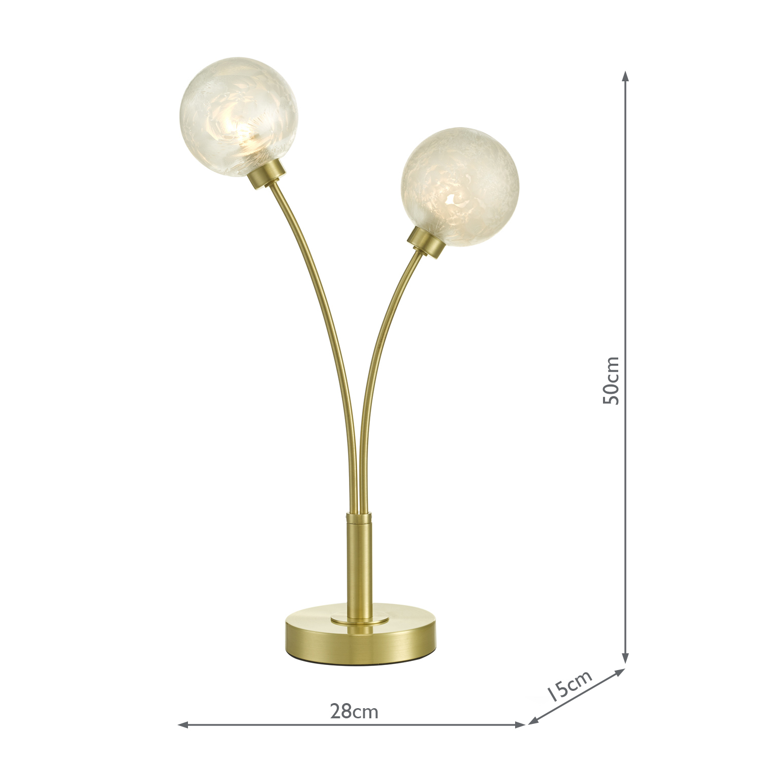 Avari 2 Light Table Lamp Satin Brass and White Frosted Glass