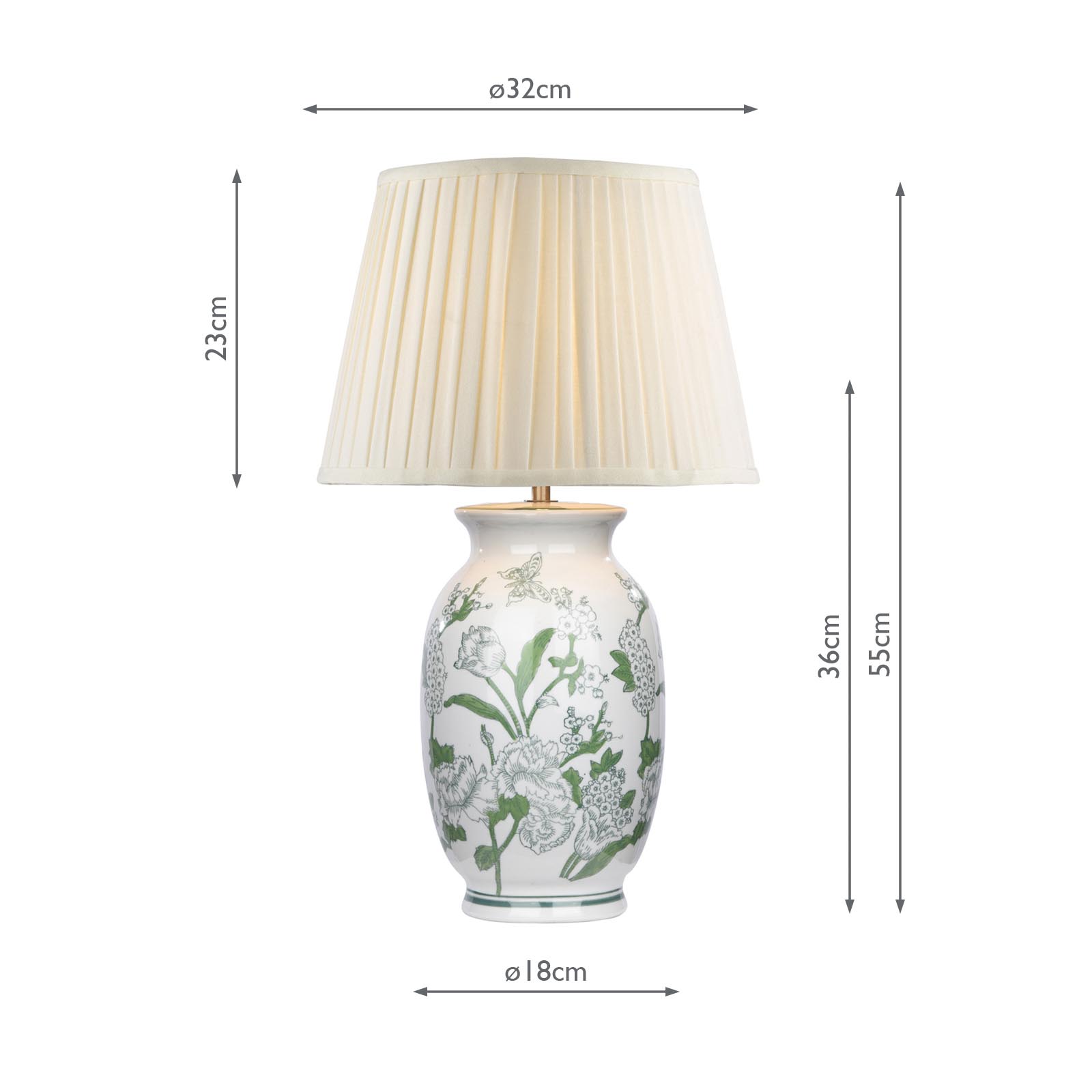 Aviara Table Lamp Green Ceramic and Antique Brass With Ivory Pleated Shade