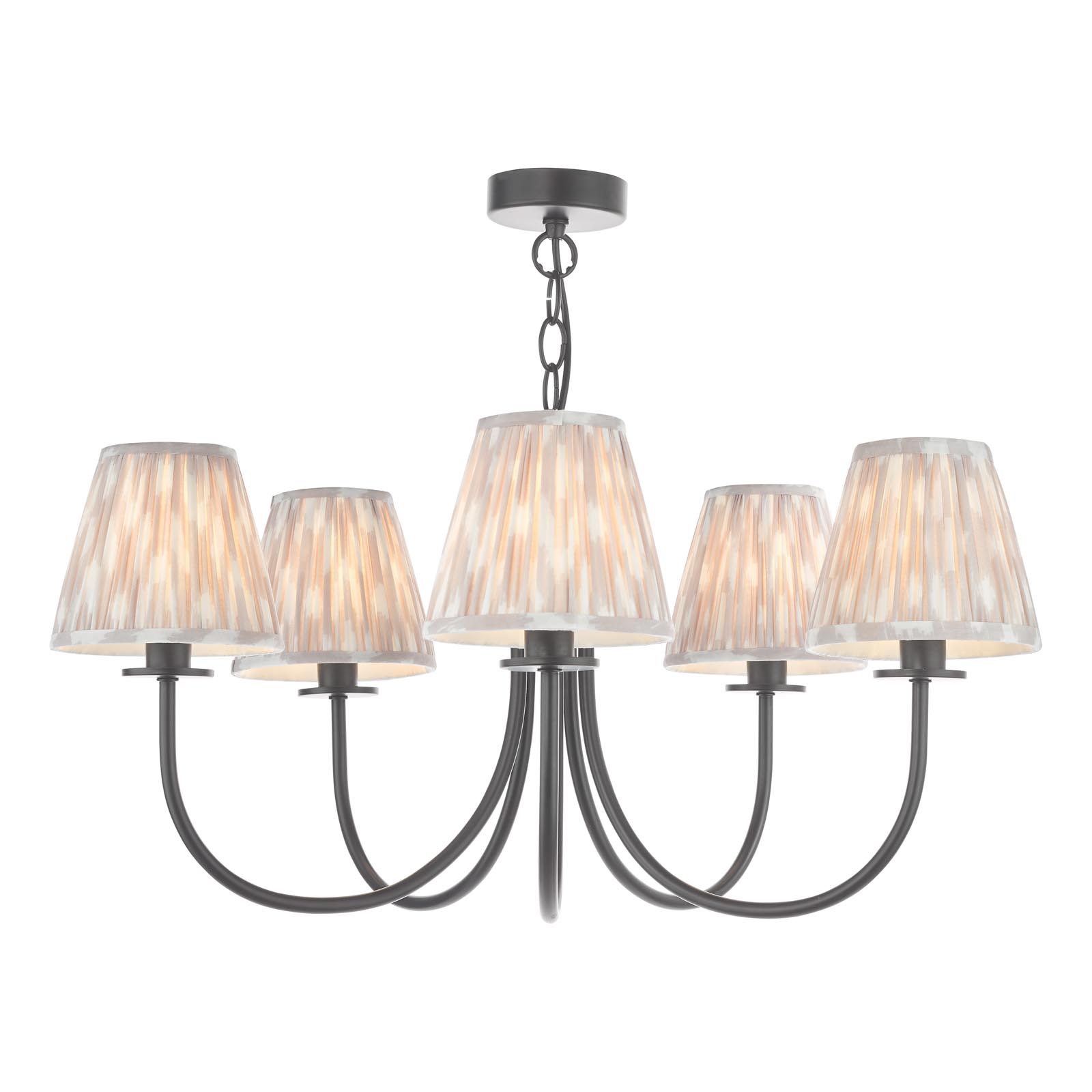 Becca 5 Light Armed Pendant Matt Black With Taupe Ikat Shade