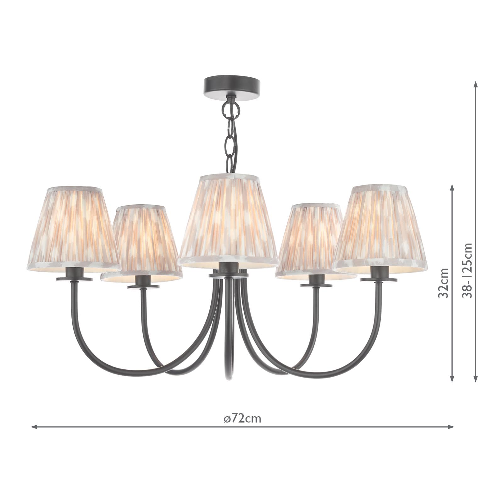 Becca 5 Light Armed Pendant Matt Black With Taupe Ikat Shade