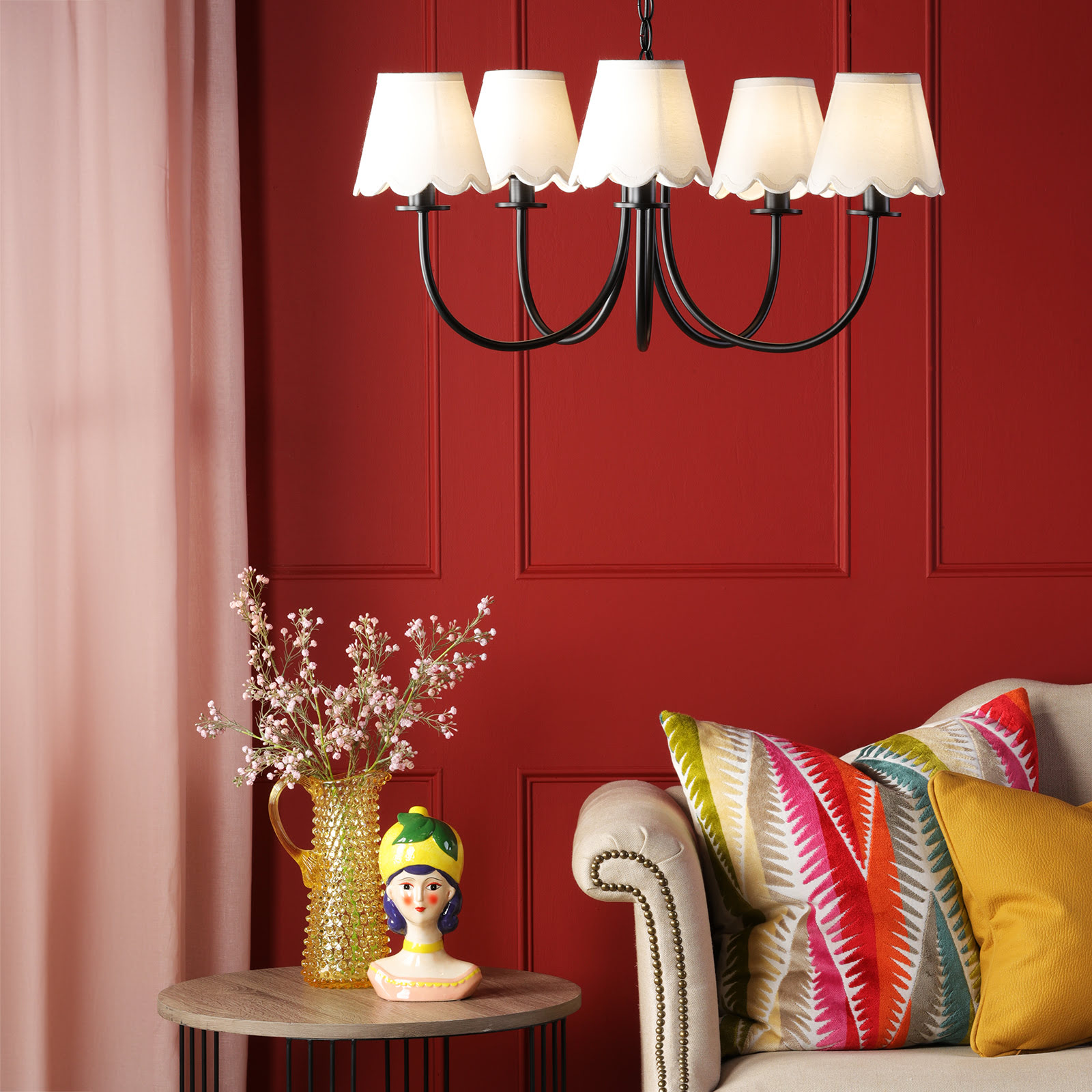 Becca 5 Light Armed Pendant Matt Black With Shade