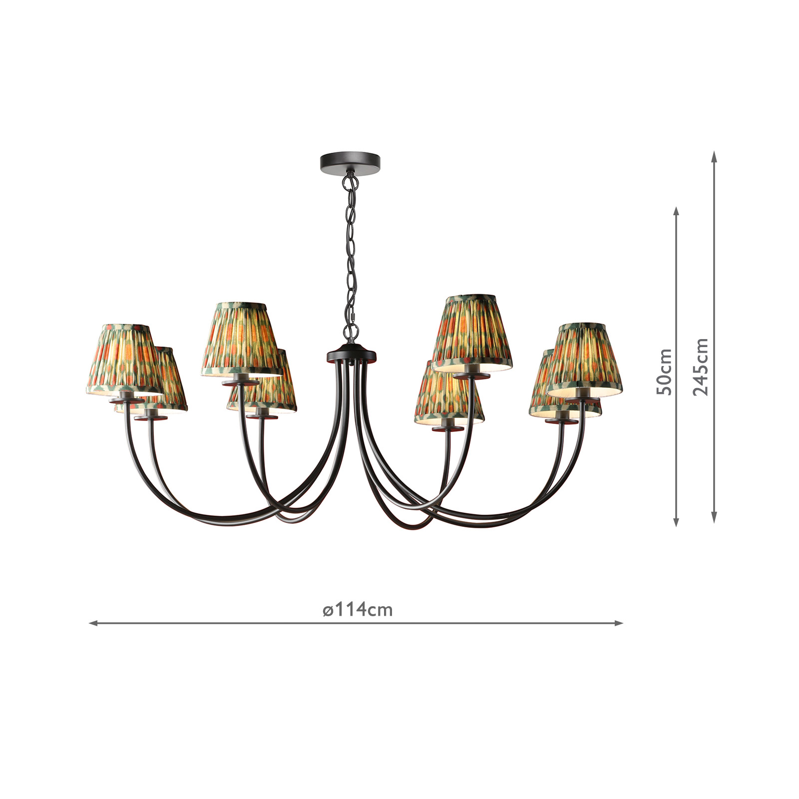 Becca 8 Light Armed Pendant Matt Black With Shade