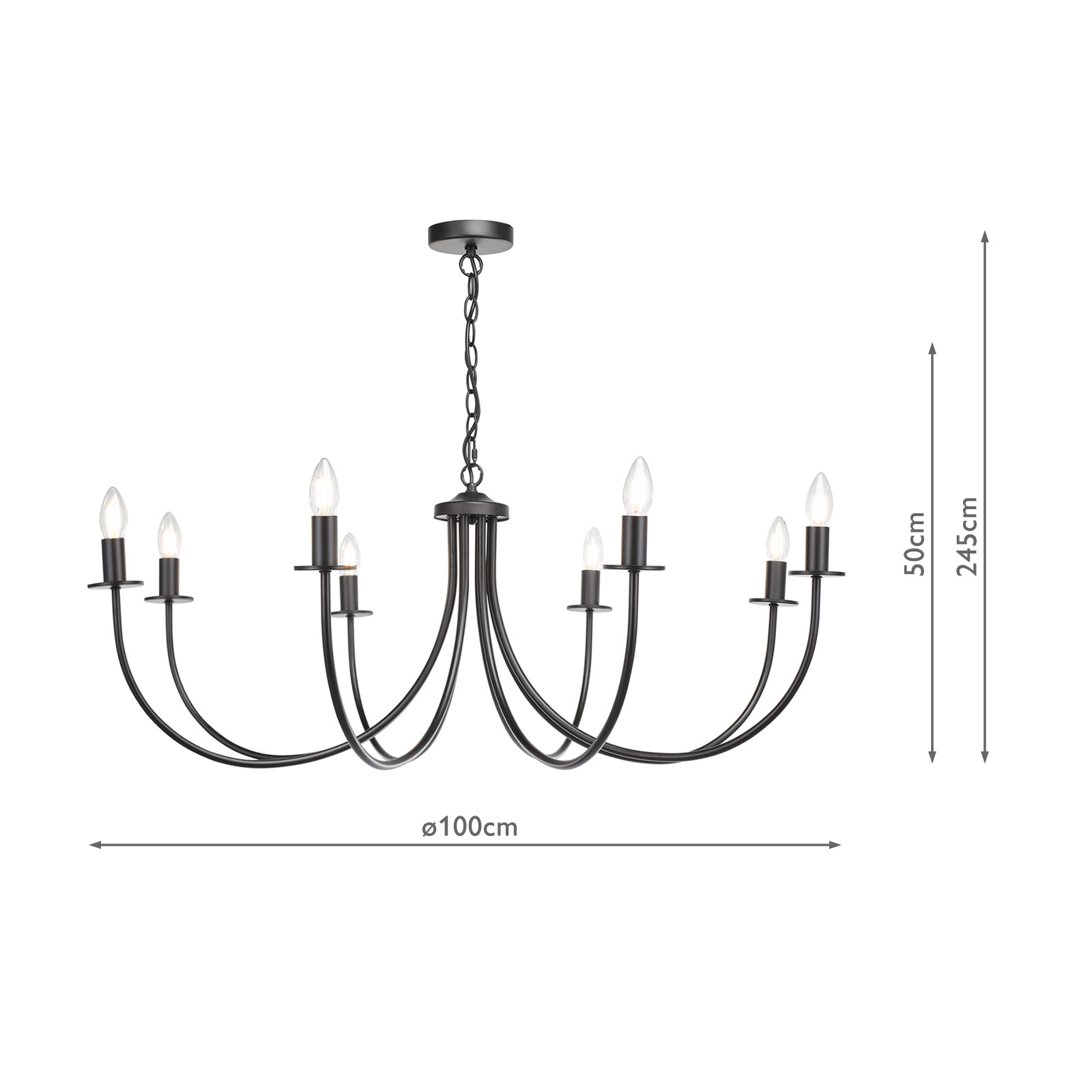 Becca 8 Light Armed Pendant Matt Black Fitting Only