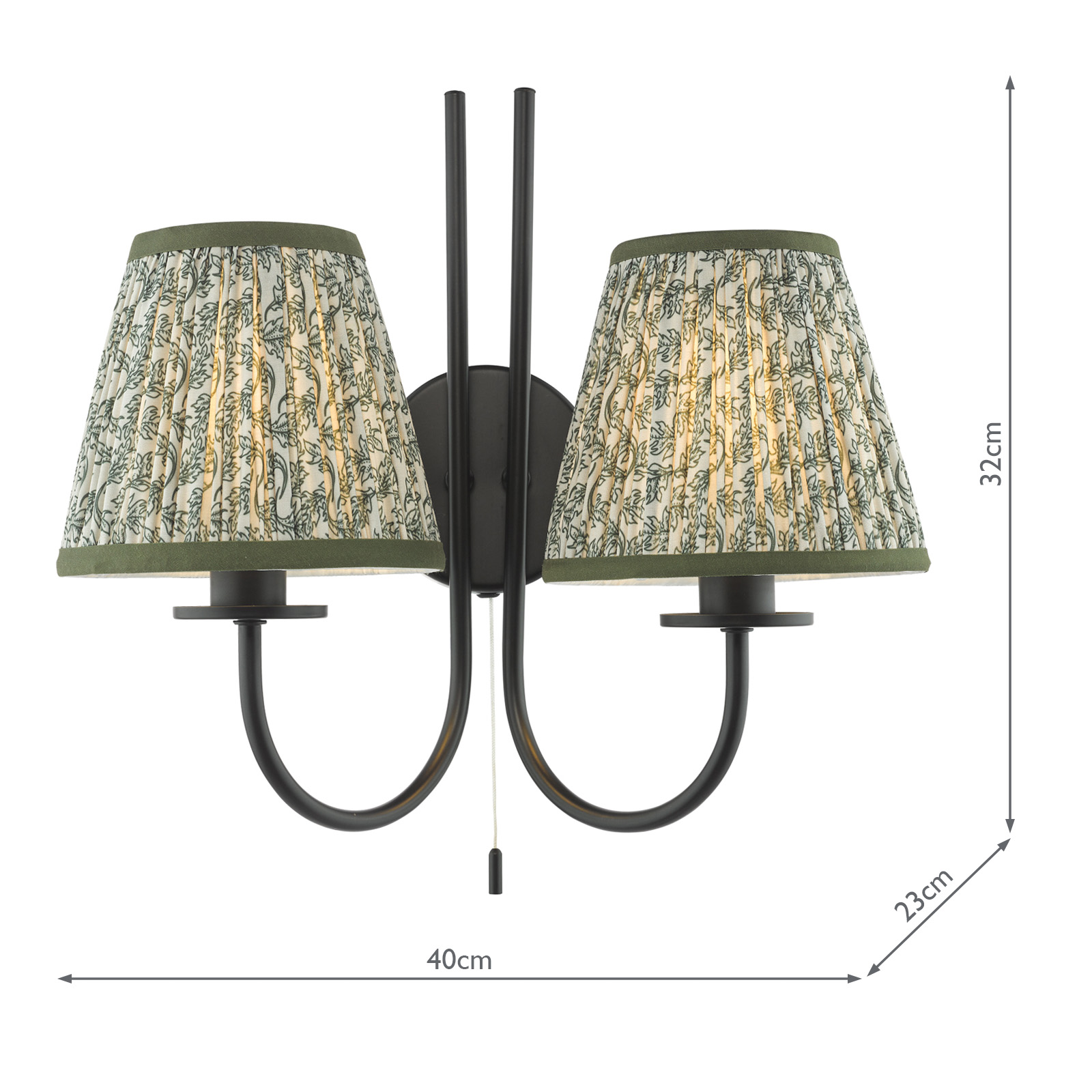 Becca 2 Light Wall Light Matt Black and Green With Shade