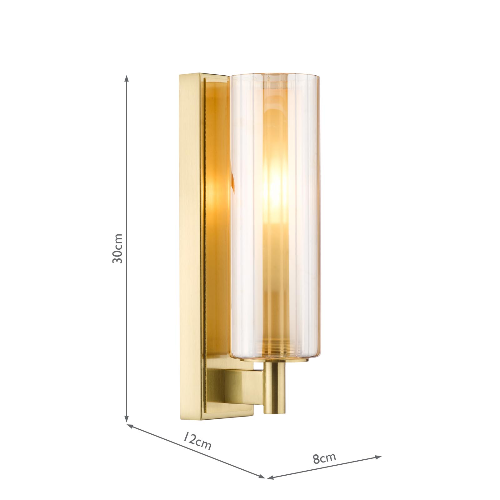 Bevin Bathroom Wall Light Natural Brass and Amber Ribbed Glass IP44