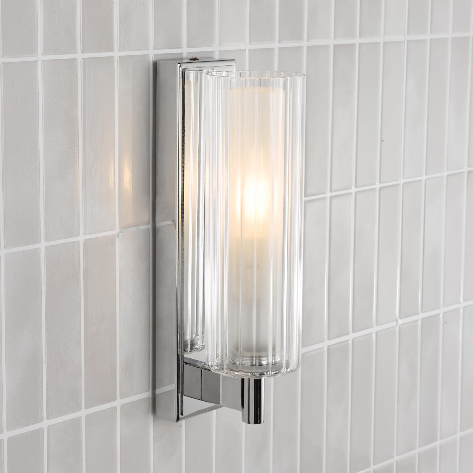 Bevin Bathroom Wall Light Polished Chrome and Ribbed Glass IP44