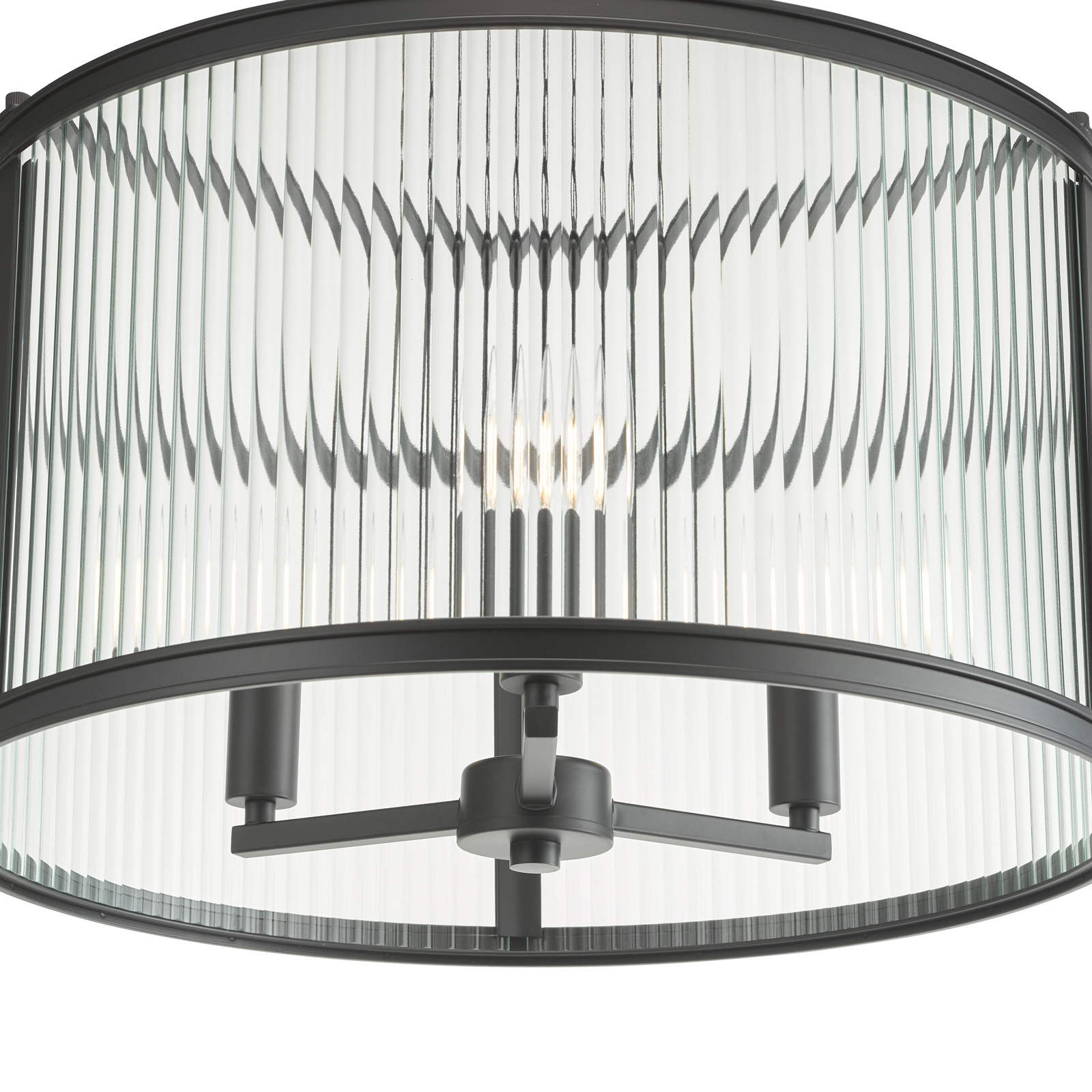 Bianka 3 Light Pendant Matt Black and Ribbed Glass