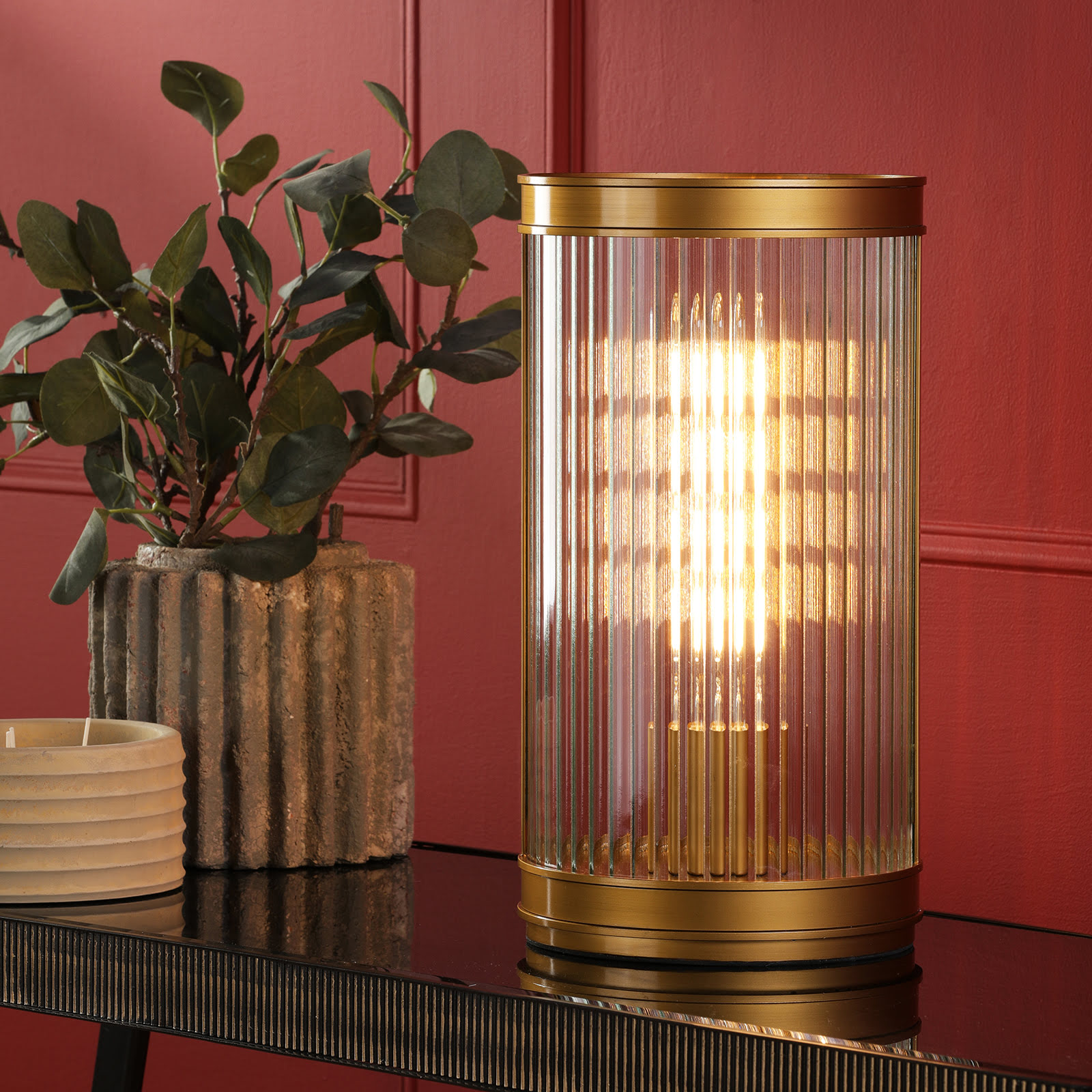 Bianka Table Lamp Satin Bronze and Ribbed Glass
