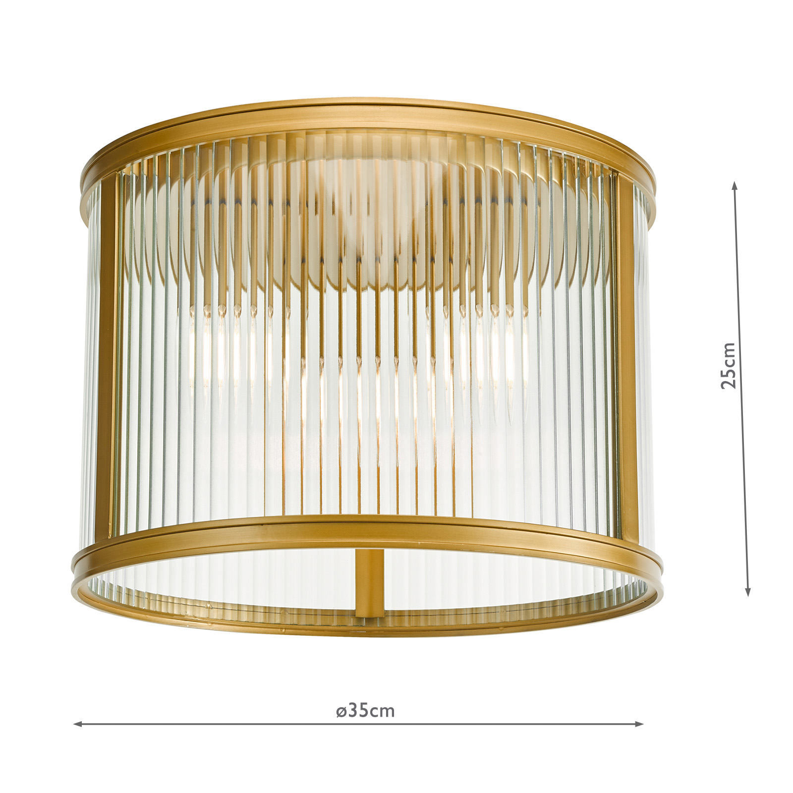 Bianka 3 Light Flush Satin Bronze and Ribbed Glass