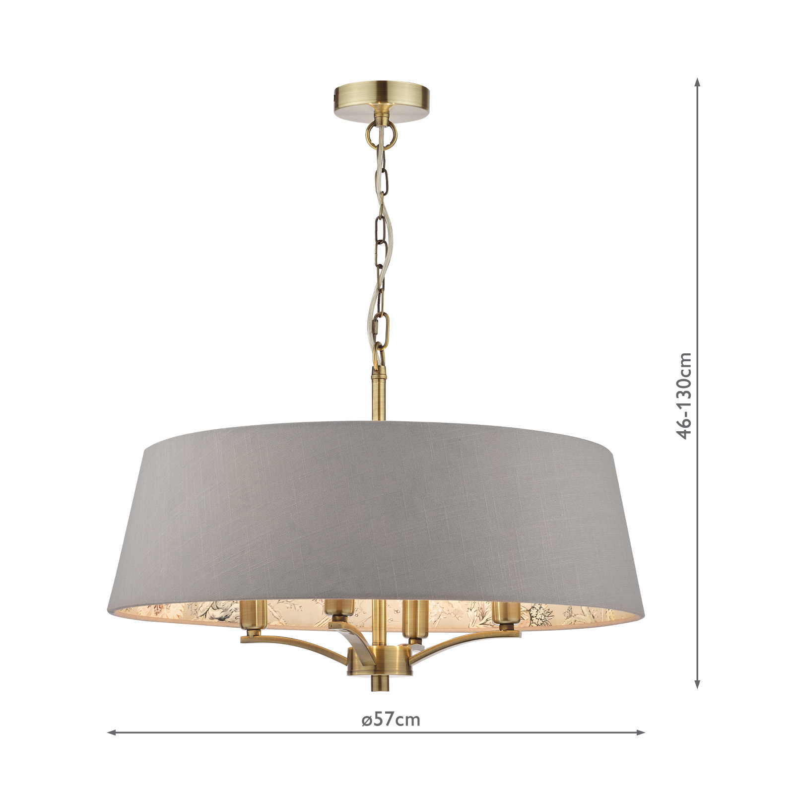 Birch 4 Light Shadelier Antique Brass and Taupe With Shade