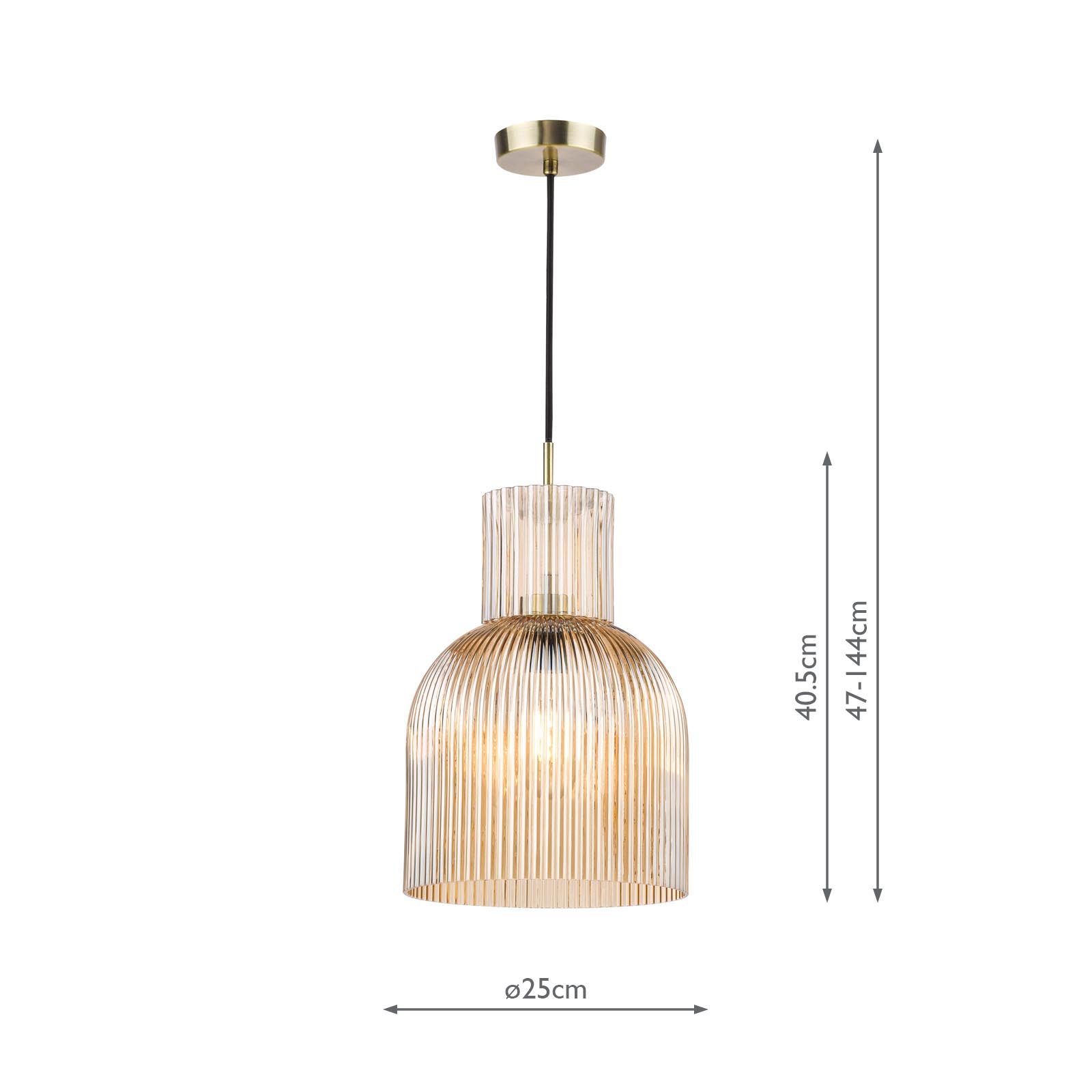 Bixby Pendant Amber Ribbed Glass and Brushed Bronze
