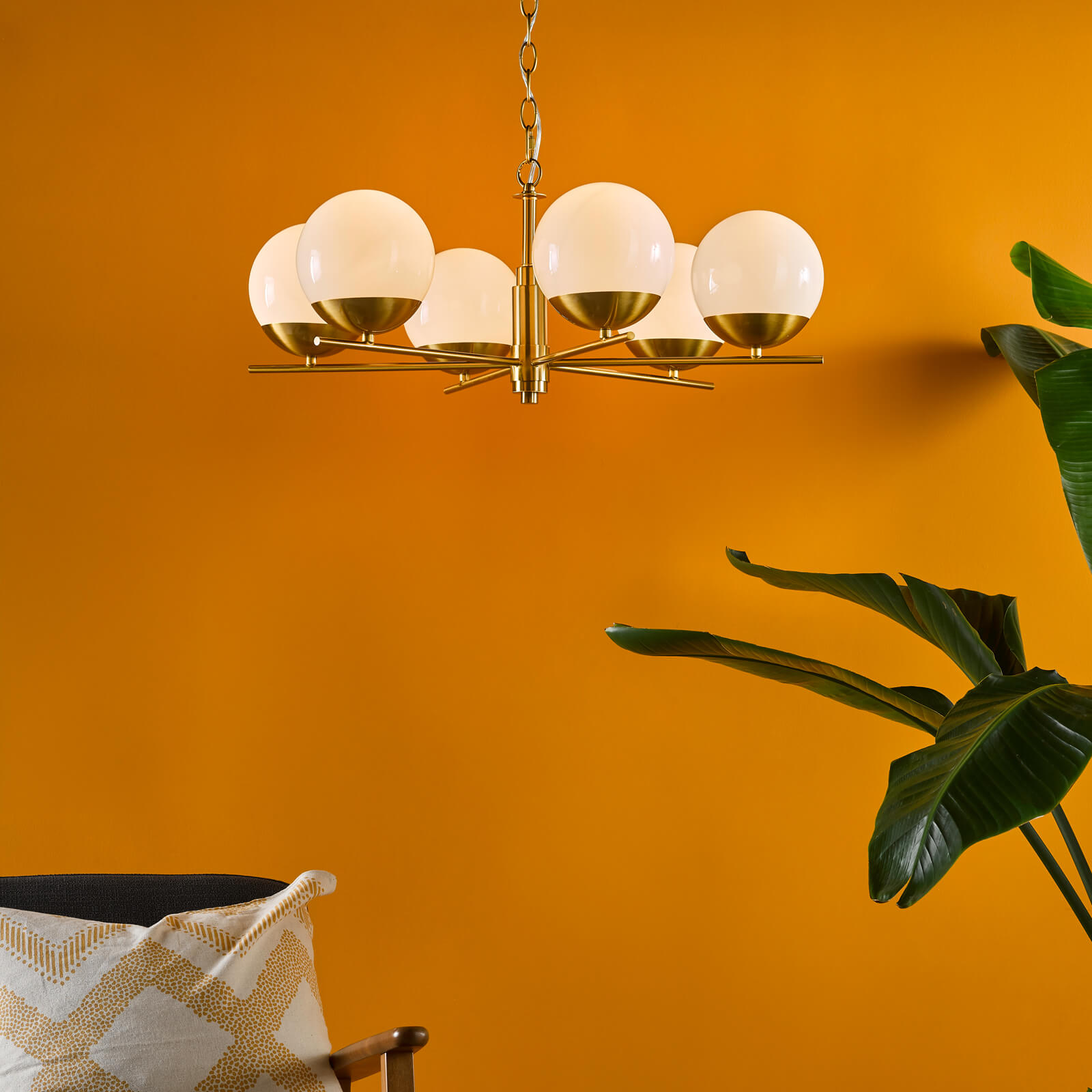 Bombazine 6 Light Pendant Natural Brass and Opal Glass