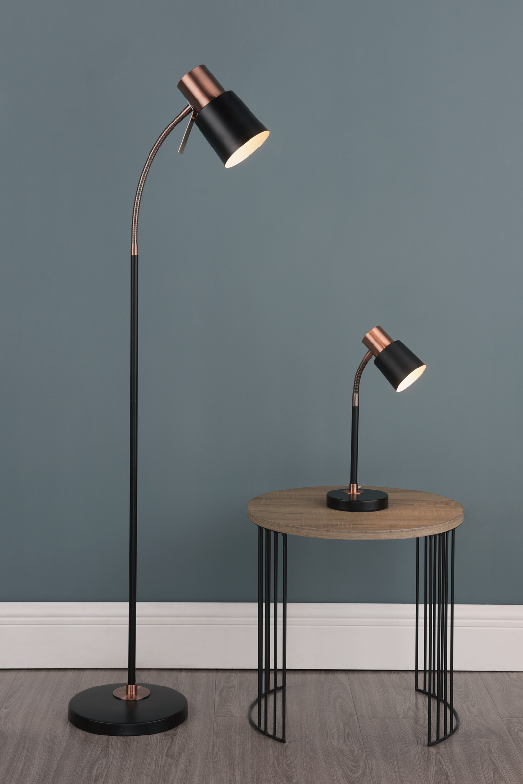 Bond Task Floor Lamp Matt Black and Polished Copper