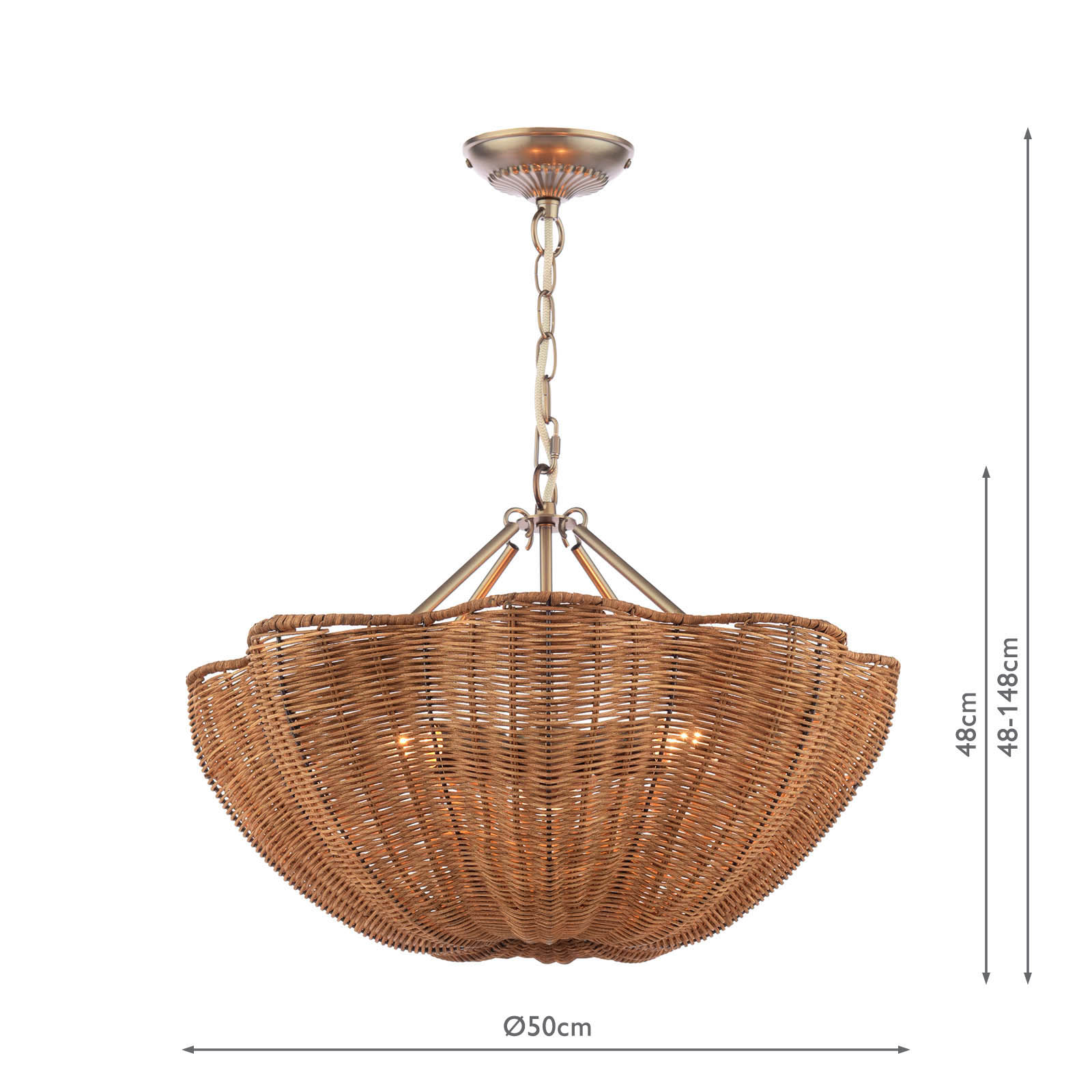 Joules Braywick 3 Light Pendant Satin Bronze and Rattan shade