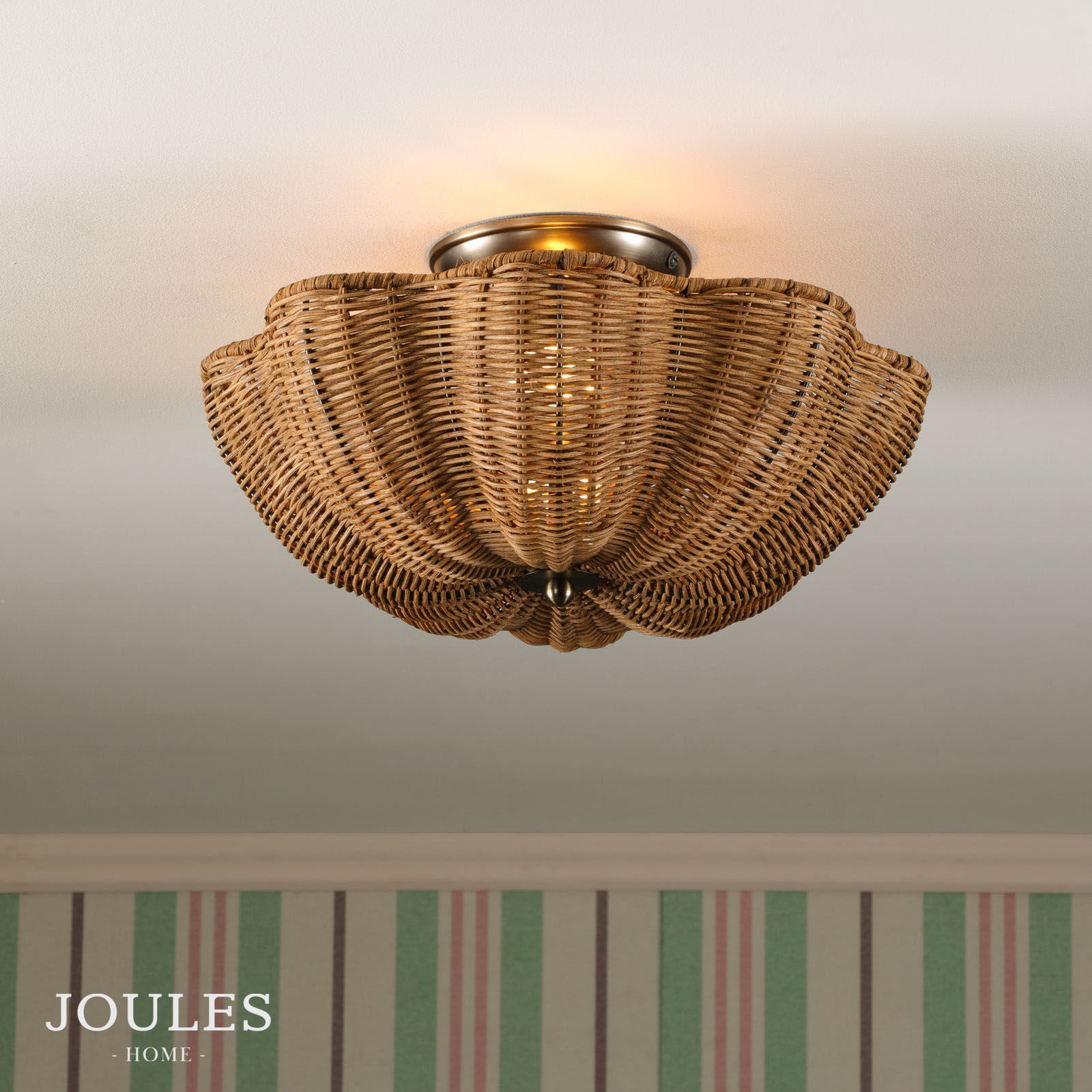 Joules Braywick 2 Light Flush Satin Bronze and Rattan Shade