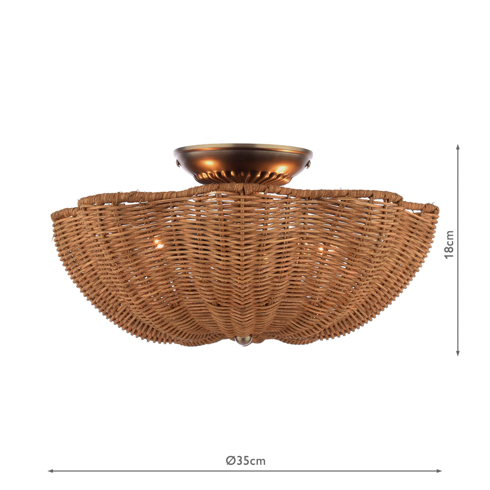 Joules Braywick 2 Light Flush Satin Bronze and Rattan Shade