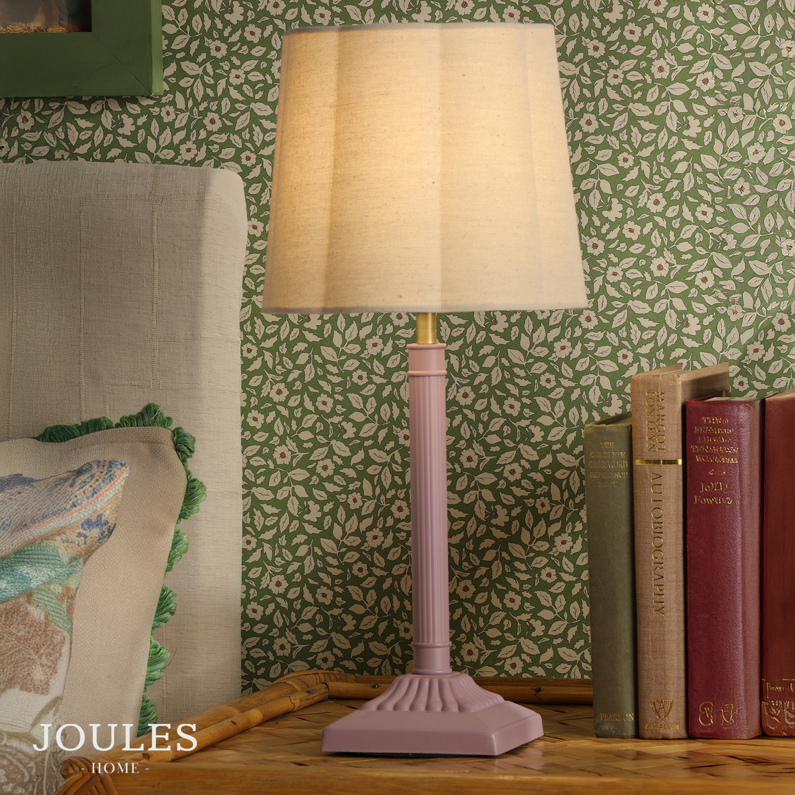 Joules Buscot Table Lamp Matt Pink and Matt Antique Brass With Shade
