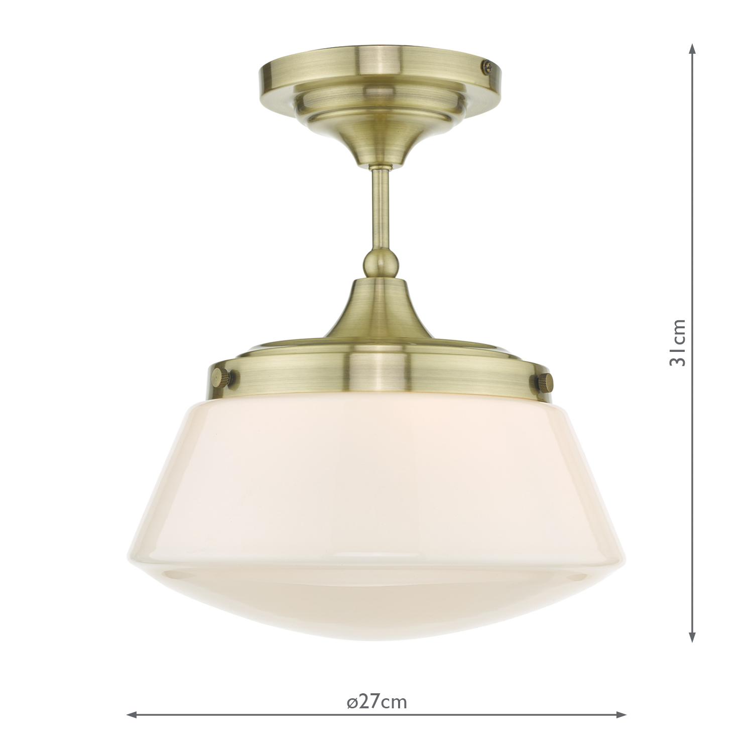Caden Bathroom Semi Flush Antique Brass Opal Glass IP44