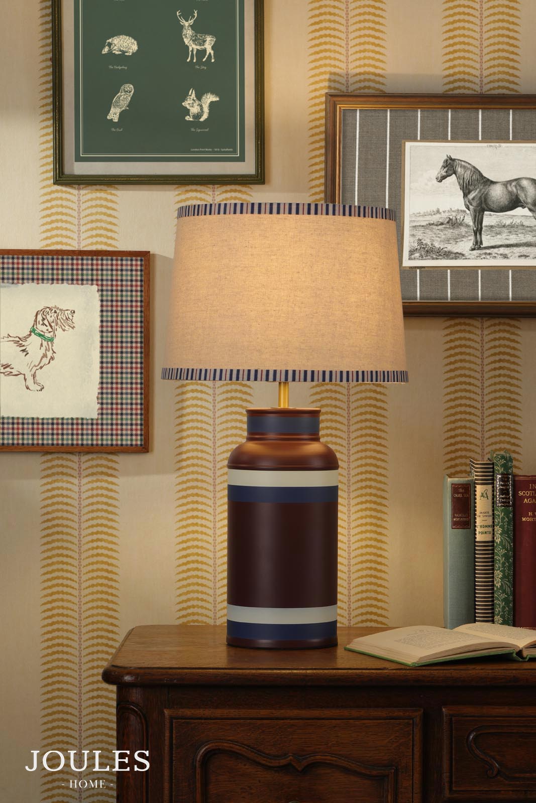 Joules Carlton Table Lamp Red and Matt Antique Brass With Shade