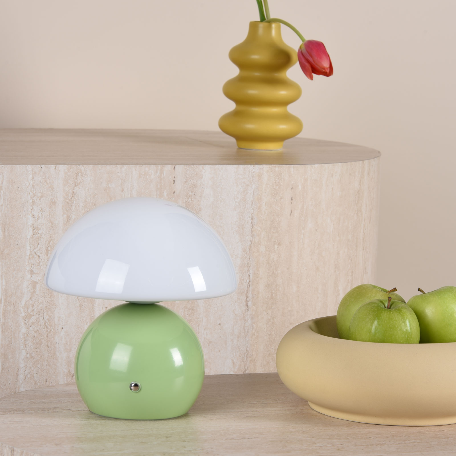 Caesar Rechargeable Table Lamp Green and Opal Glass LED