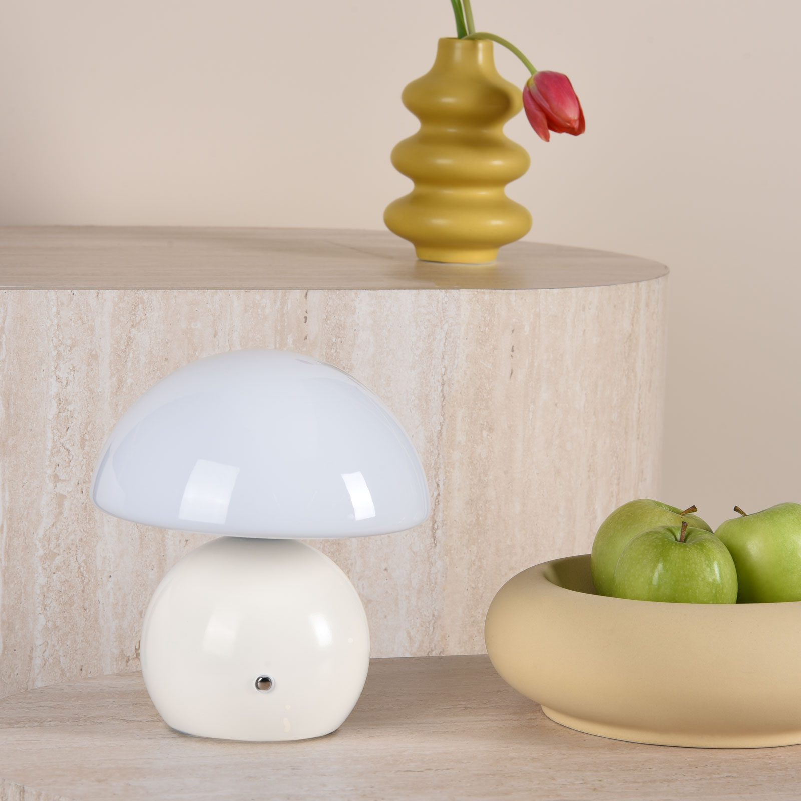 Caesar Rechargeable Table Lamp White and Opal Glass LED