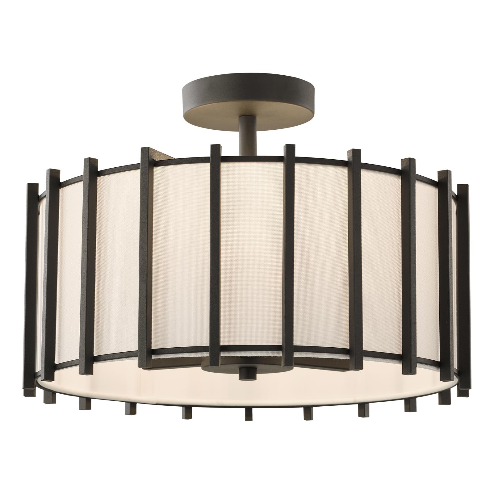 Cagliari 3 Light Semi-Flush Matt Black With Linen Shade