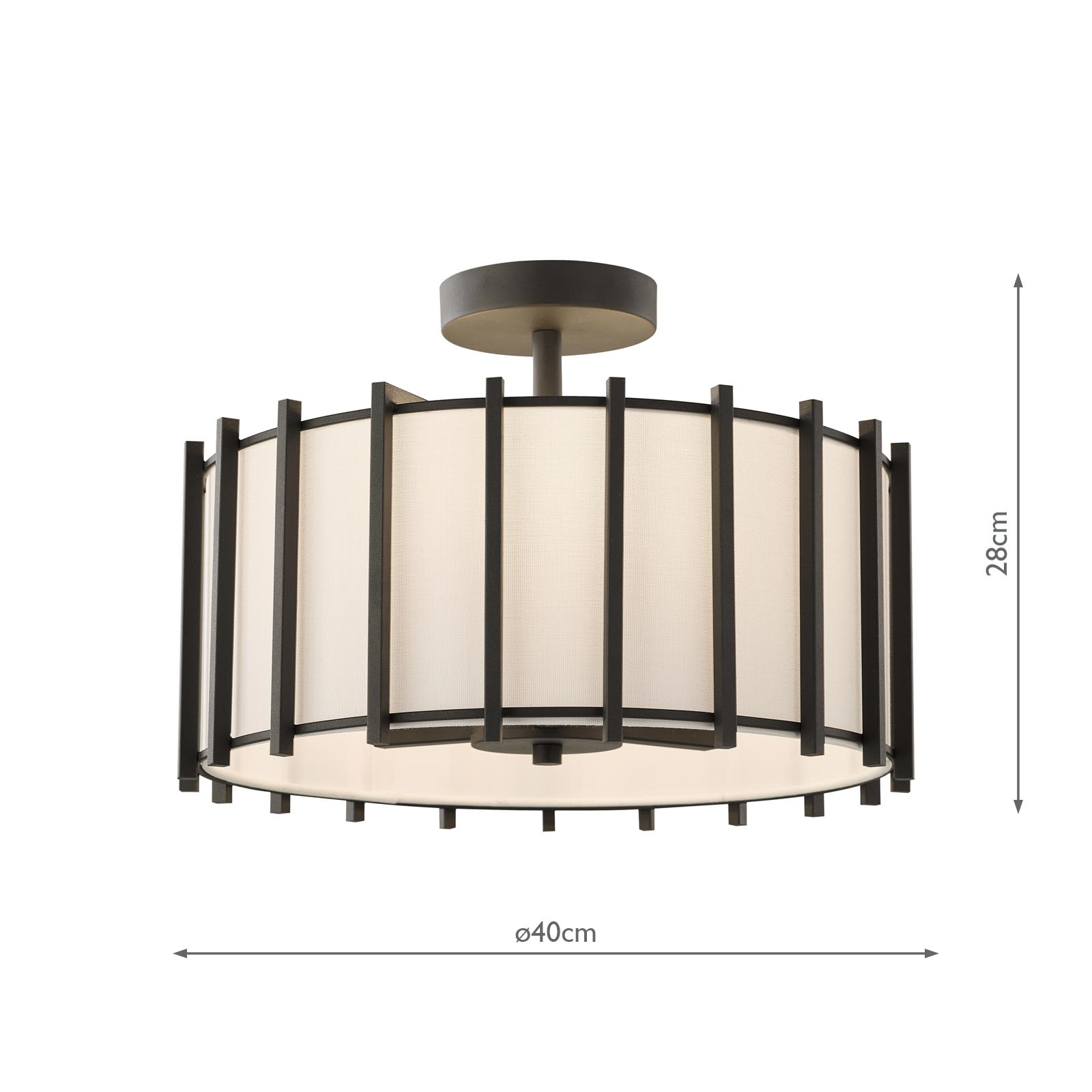 Cagliari 3 Light Semi-Flush Matt Black With Linen Shade